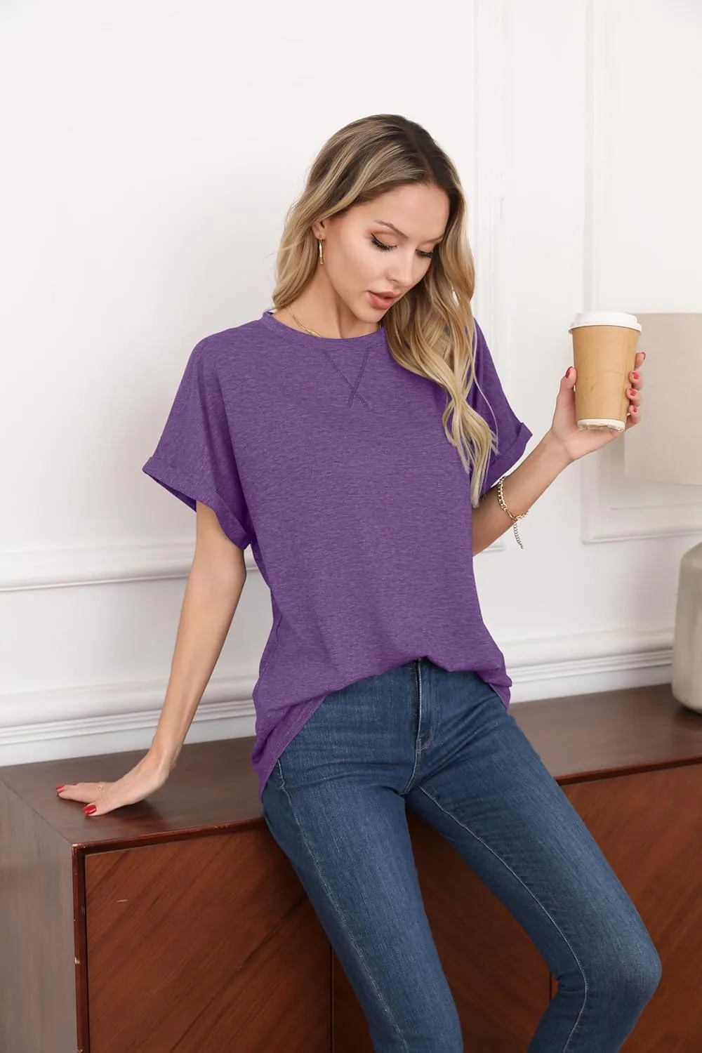 HIYIYEZI Womens Oversized T Shirts Loose Fit Crewneck Short Sleeve Summer Casual Tops