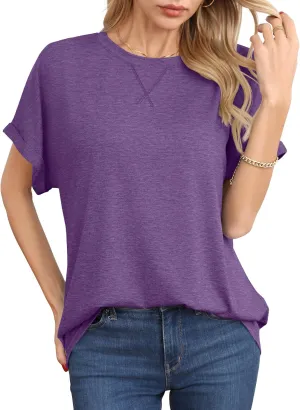 HIYIYEZI Womens Oversized T Shirts Loose Fit Crewneck Short Sleeve Summer Casual Tops
