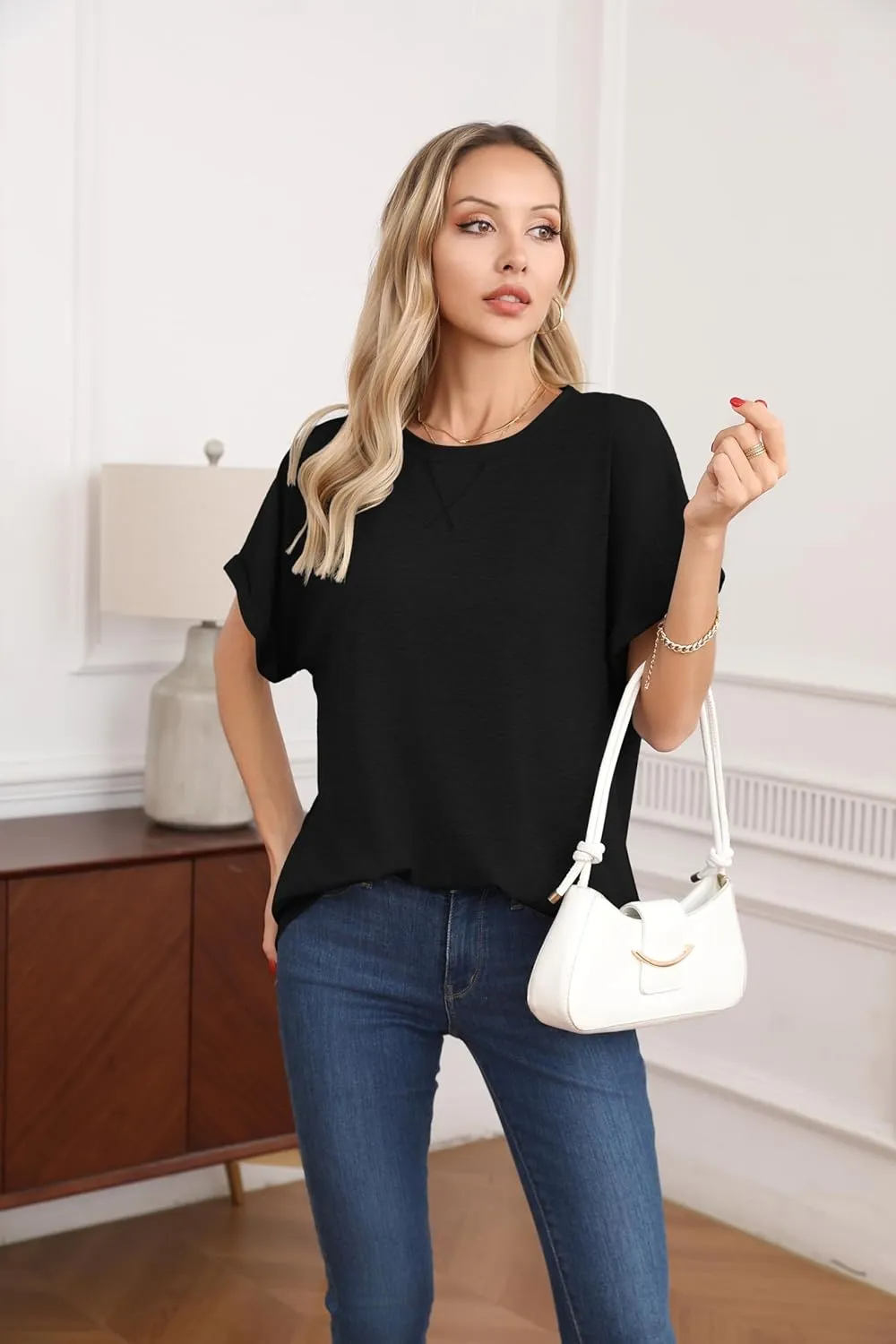 HIYIYEZI Womens Oversized T Shirts Loose Fit Crewneck Short Sleeve Summer Casual Tops