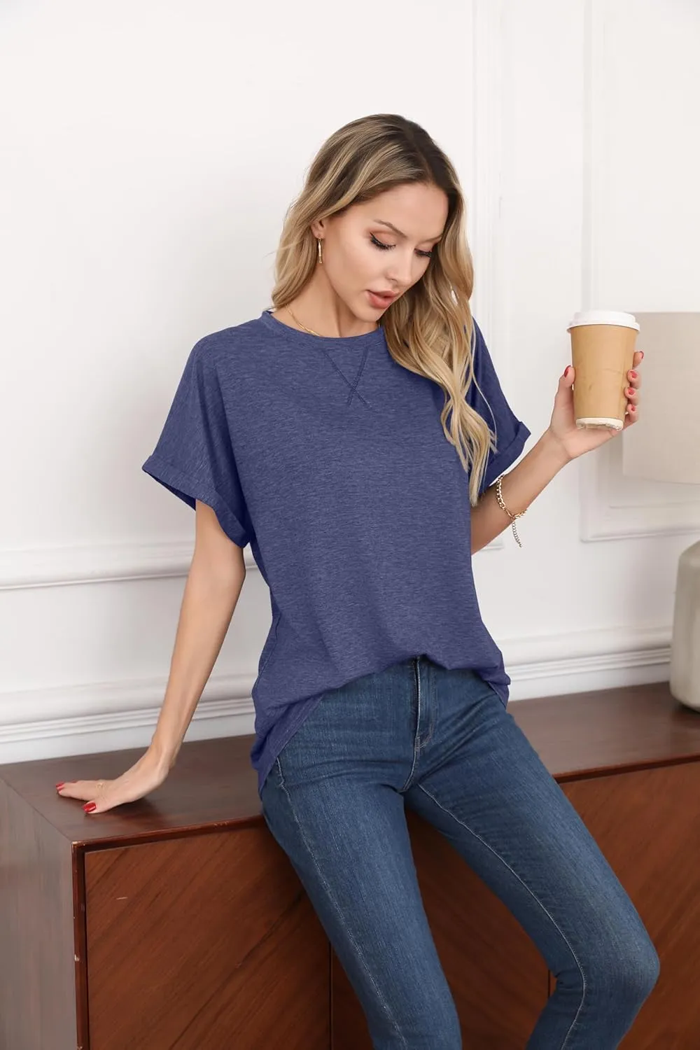 HIYIYEZI Womens Oversized T Shirts Loose Fit Crewneck Short Sleeve Summer Casual Tops