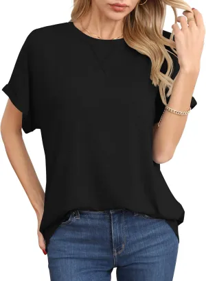 HIYIYEZI Womens Oversized T Shirts Loose Fit Crewneck Short Sleeve Summer Casual Tops