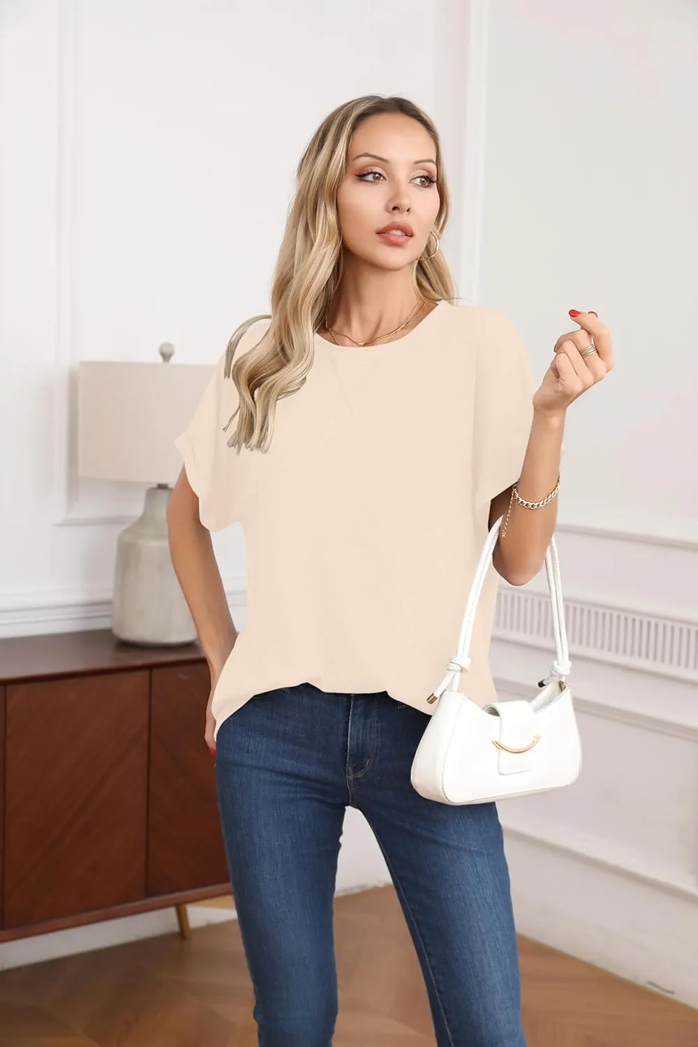 HIYIYEZI Womens Oversized T Shirts Loose Fit Crewneck Short Sleeve Summer Casual Tops