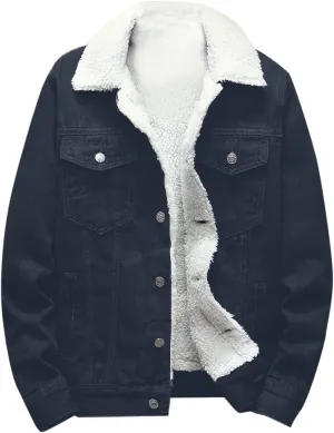 hlysgo Men's Sherpa Fleece Lined Denim Jacket Warm Winter Trucker Jacket Cowboy Long Sleeve Button Down Jean Jacket Coats