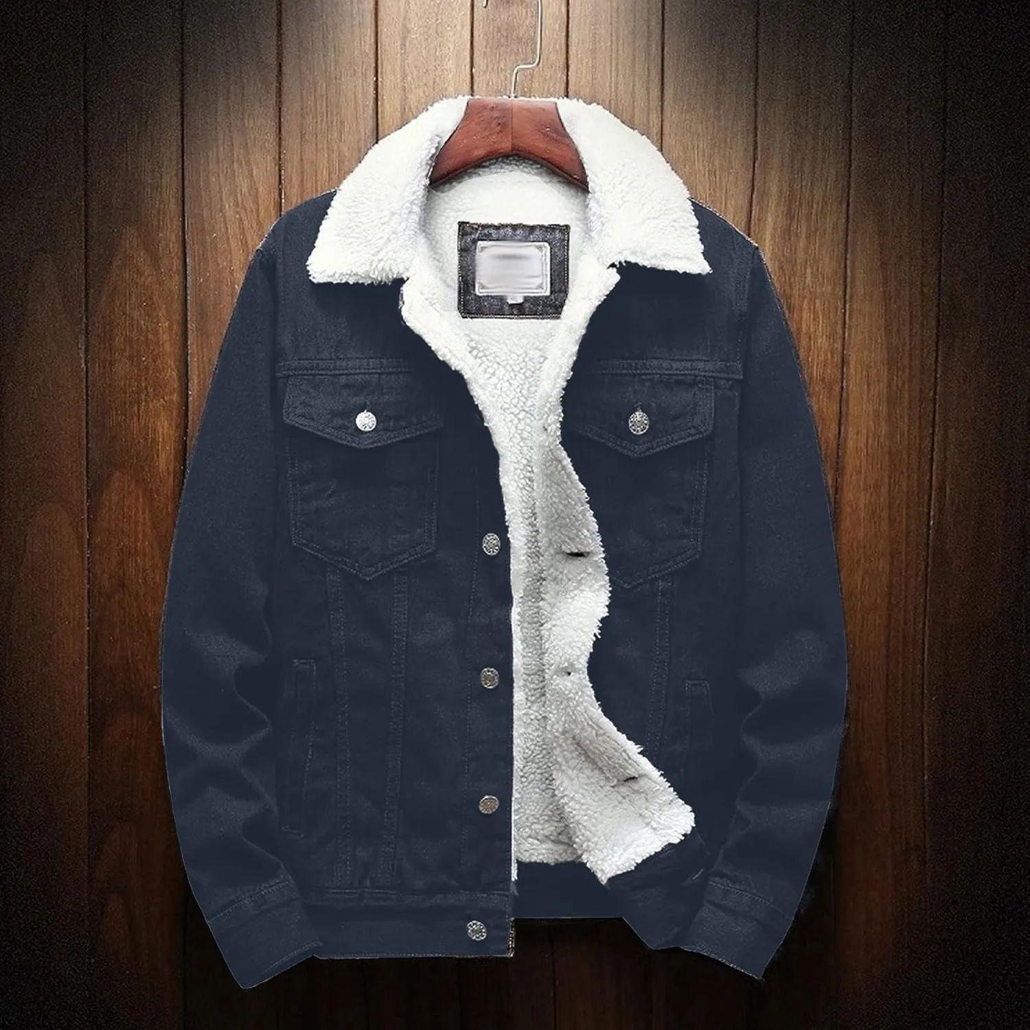 hlysgo Men's Sherpa Fleece Lined Denim Jacket Warm Winter Trucker Jacket Cowboy Long Sleeve Button Down Jean Jacket Coats