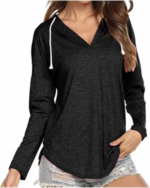 Hoodies For Women Causal Fall Thin Sweatshirt,2023 Fall Long Sleeve V Neck Pullover Tunic Top