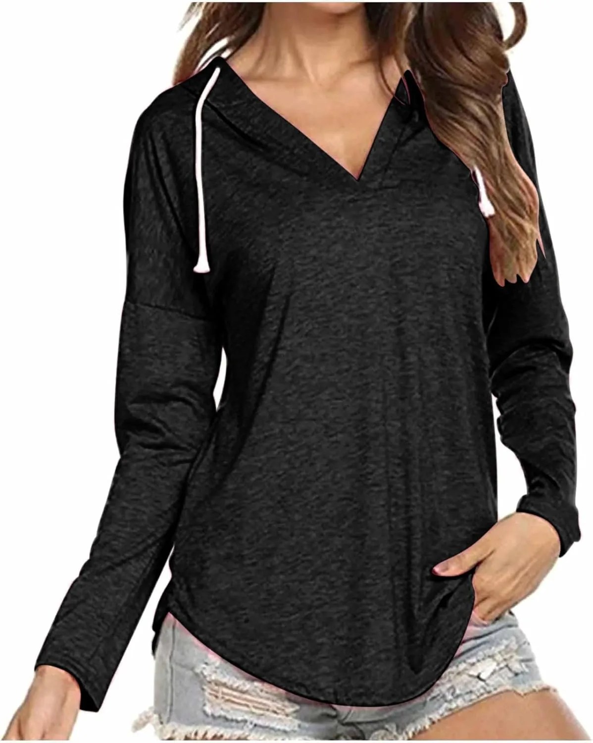 Hoodies For Women Causal Fall Thin Sweatshirt,2023 Fall Long Sleeve V Neck Pullover Tunic Top