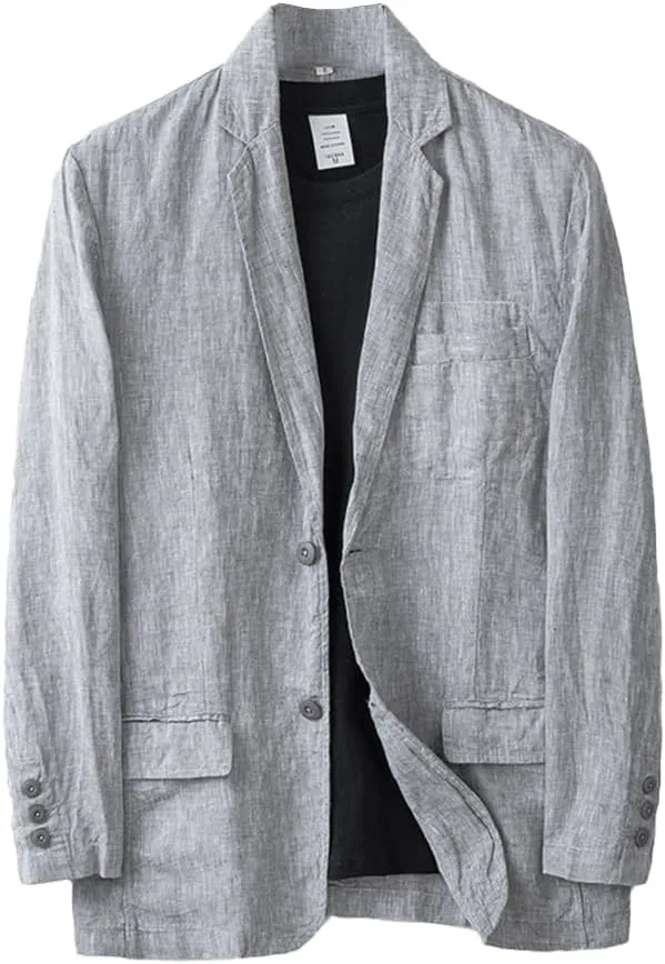 IDEALSANXUN Mens 100% Linen Blazer Casual Suit Jackets Spring Summer Lightweight Sports Coat Tops