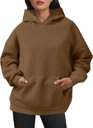 iLH Womens Pullover Hooded Sweatshirts Solid Color Kangaroo Pocket Hoodies For Women Fall Streetwear Leisure Sweatshirts