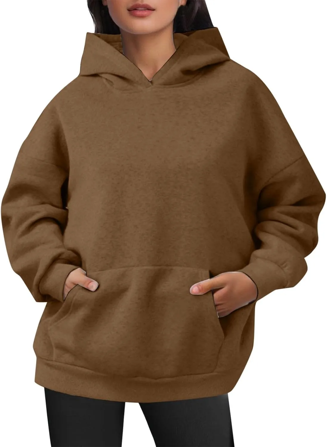 iLH Womens Pullover Hooded Sweatshirts Solid Color Kangaroo Pocket Hoodies For Women Fall Streetwear Leisure Sweatshirts