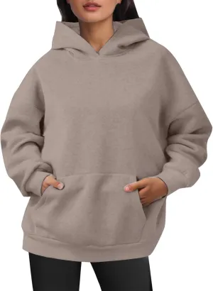 iLH Womens Pullover Hooded Sweatshirts Solid Color Kangaroo Pocket Hoodies For Women Fall Streetwear Leisure Sweatshirts