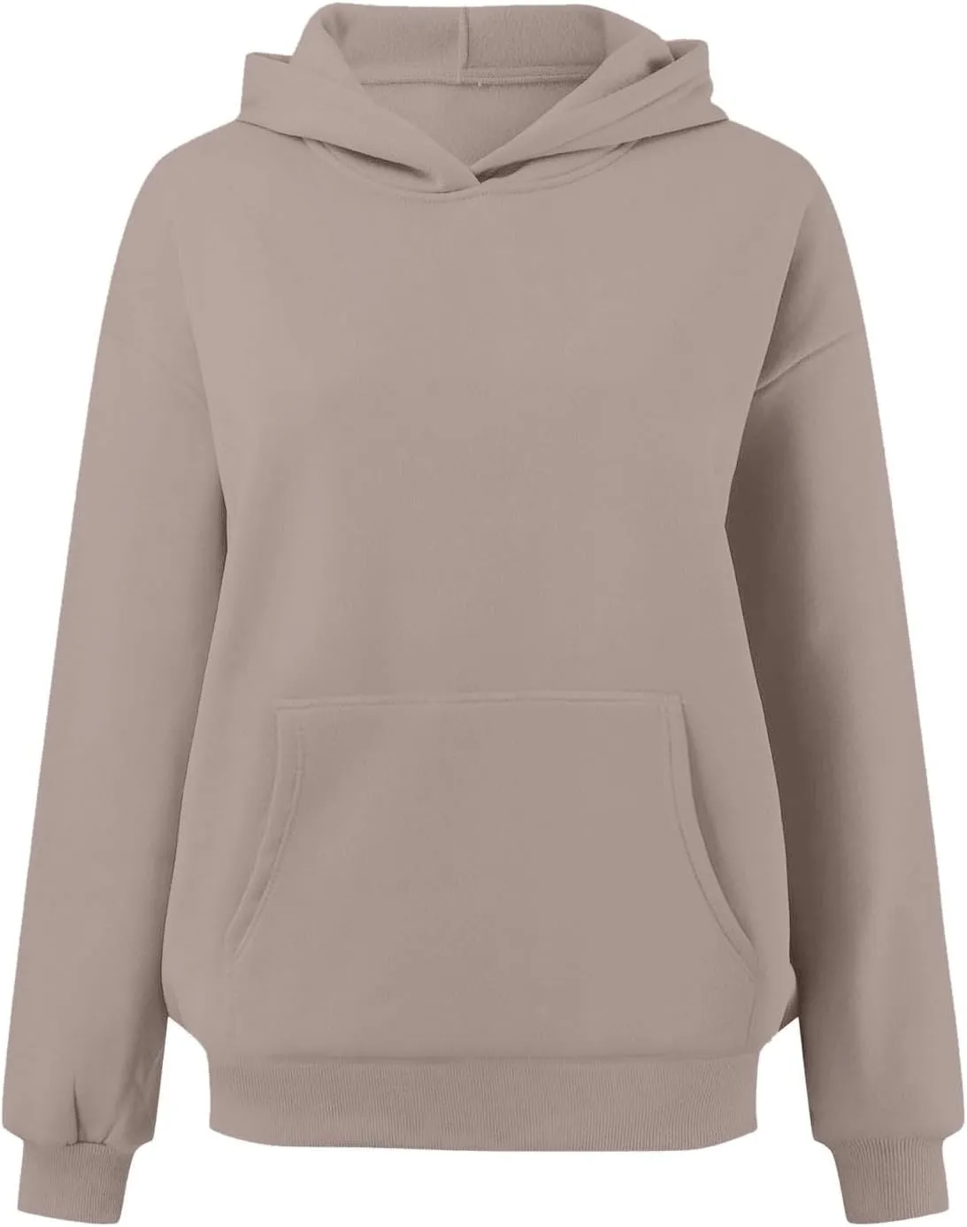 iLH Womens Pullover Hooded Sweatshirts Solid Color Kangaroo Pocket Hoodies For Women Fall Streetwear Leisure Sweatshirts