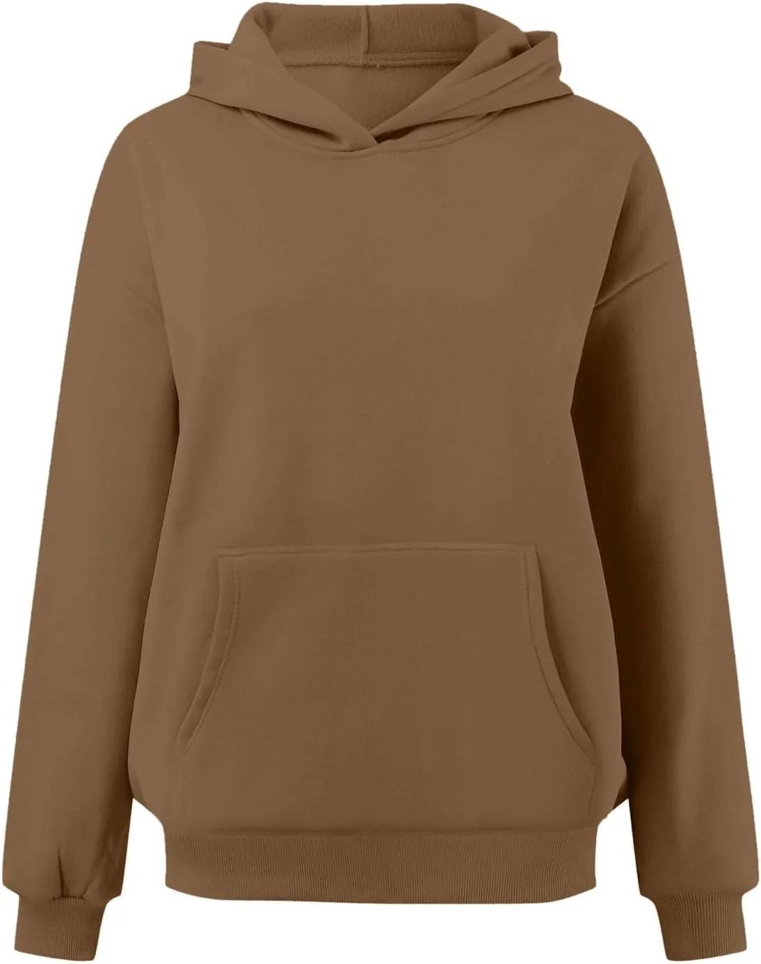 iLH Womens Pullover Hooded Sweatshirts Solid Color Kangaroo Pocket Hoodies For Women Fall Streetwear Leisure Sweatshirts