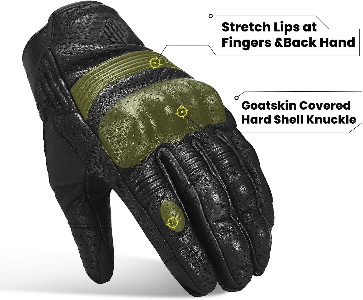 ILM Goatskin Leather Motorcycle Motorbike Powersports Racing Gloves Touchscreen for Men and Women Model DN01(L, Black Perforated)