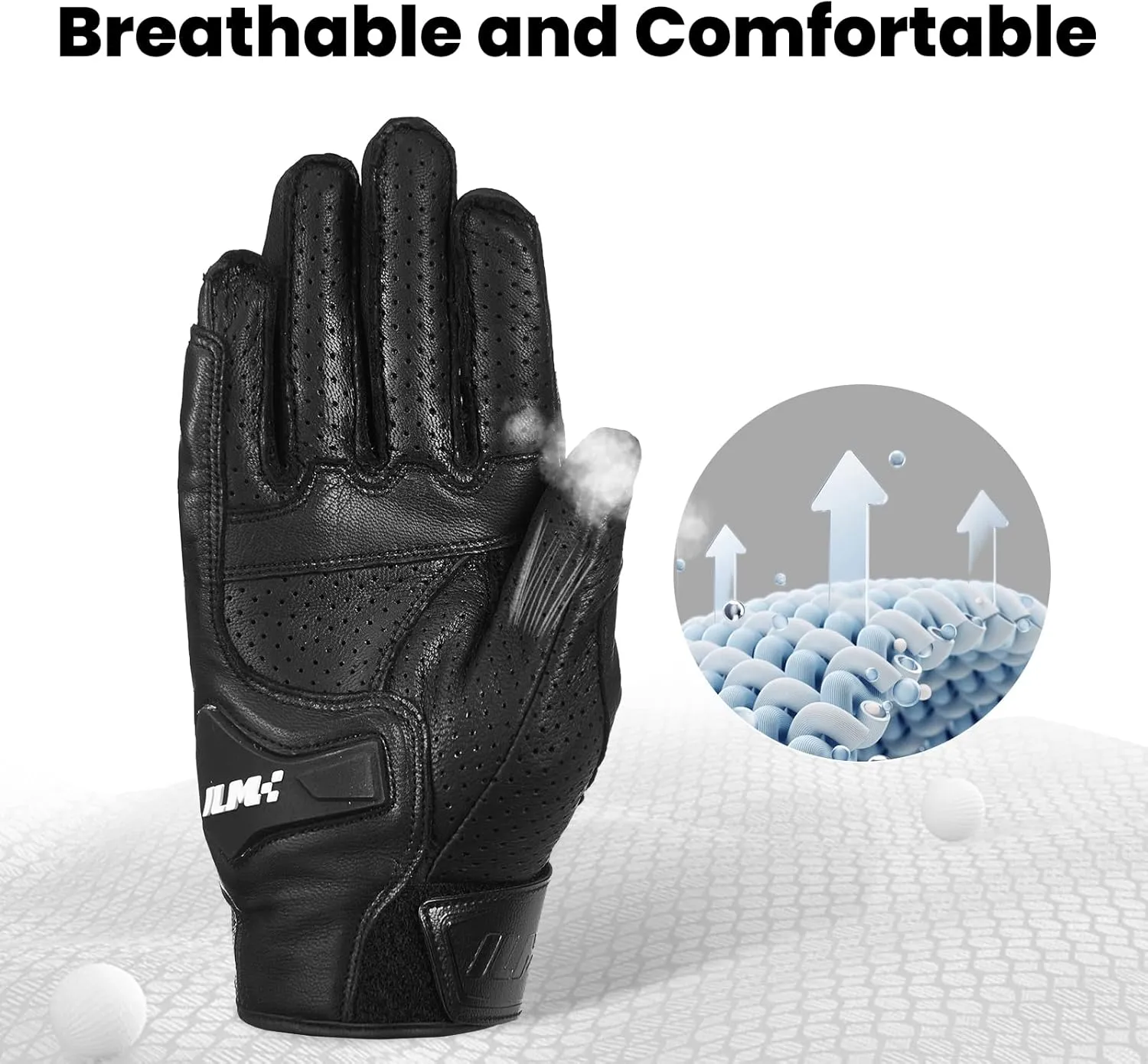 ILM Goatskin Leather Motorcycle Motorbike Powersports Racing Gloves Touchscreen for Men and Women Model DN01(L, Black Perforated)