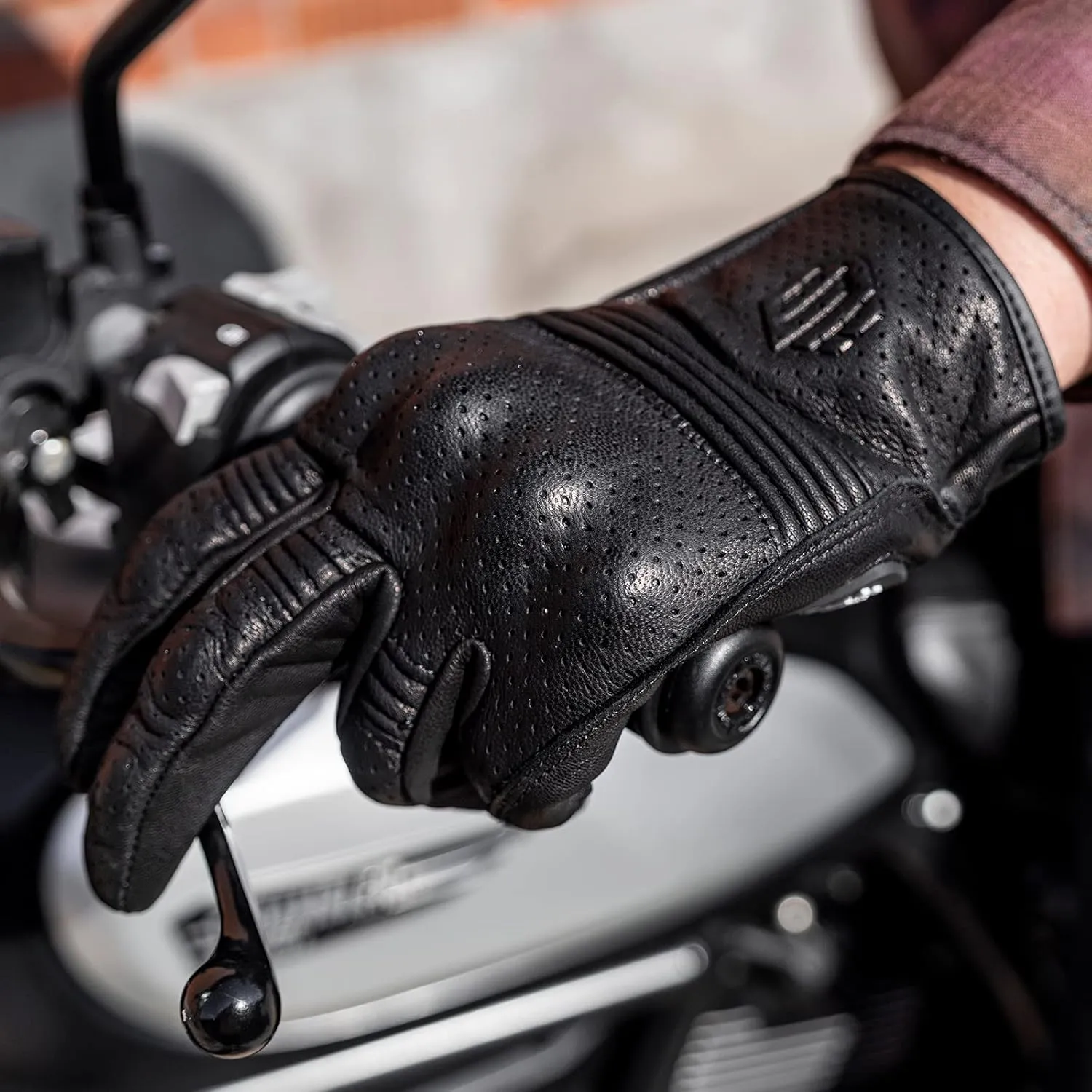ILM Goatskin Leather Motorcycle Motorbike Powersports Racing Gloves Touchscreen for Men and Women Model DN01(L, Black Perforated)