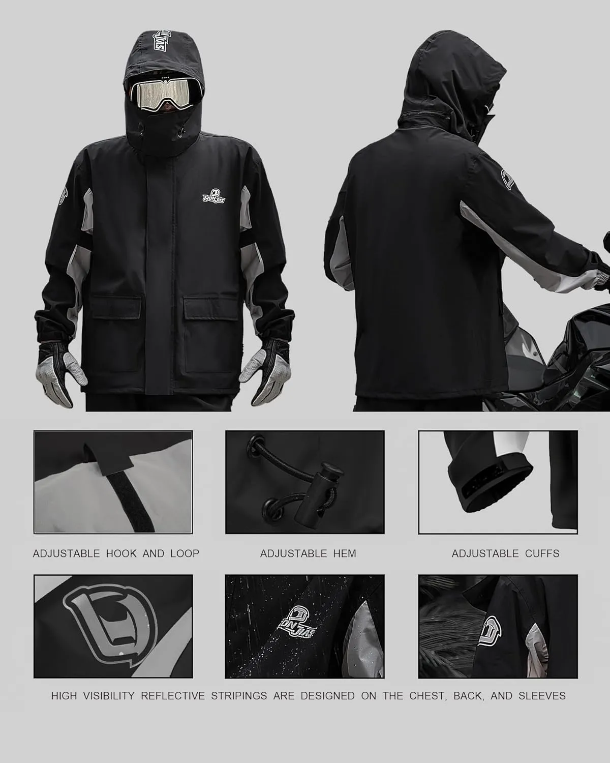 IRON JIA'S Rain Suit, Motorcycle Rain Gear Suit for Men & Women, Jackets & Pants Reflective Waterproof Breathable Raincoat for Fishing, Hiking, Farm, Work