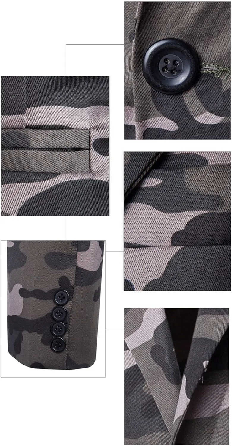 Jacket Blazer for Men, Camo Print Casual Outwear, Notched Collar Slim Fit Suit Jackets