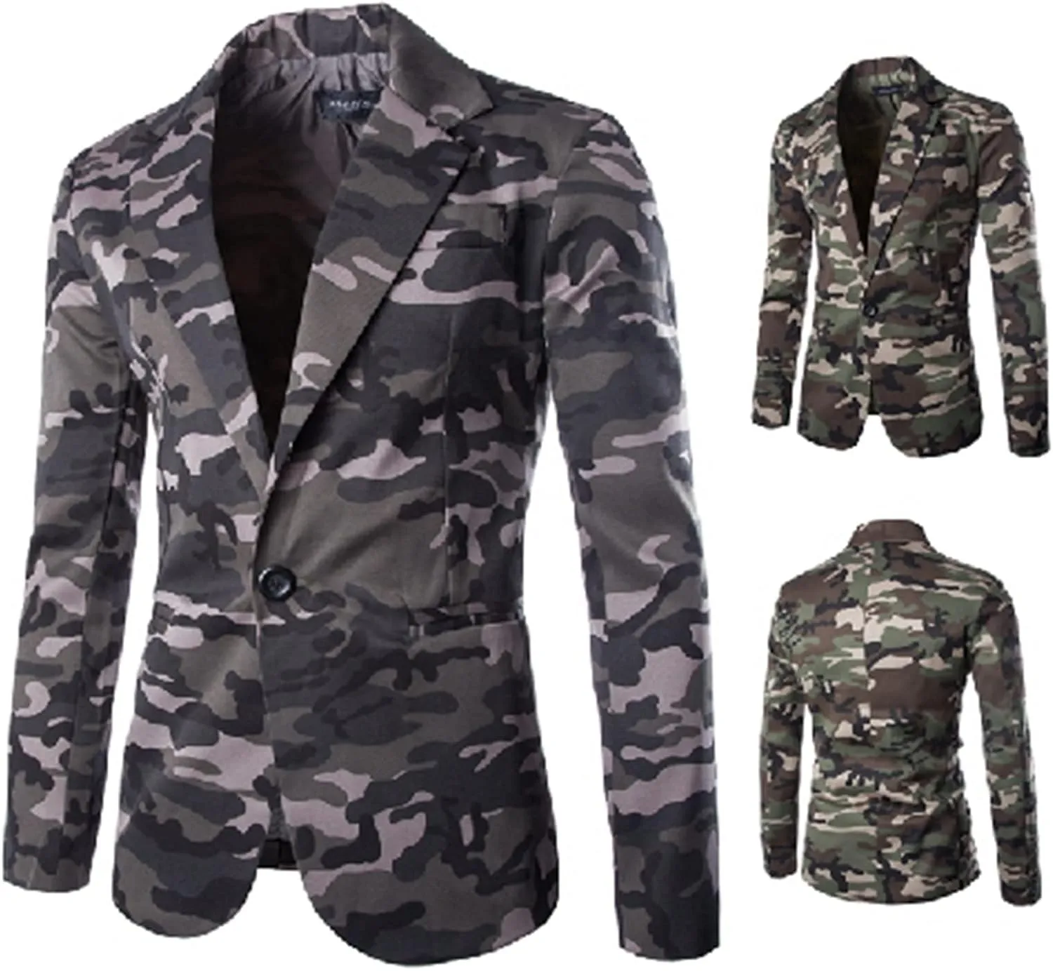 Jacket Blazer for Men, Camo Print Casual Outwear, Notched Collar Slim Fit Suit Jackets