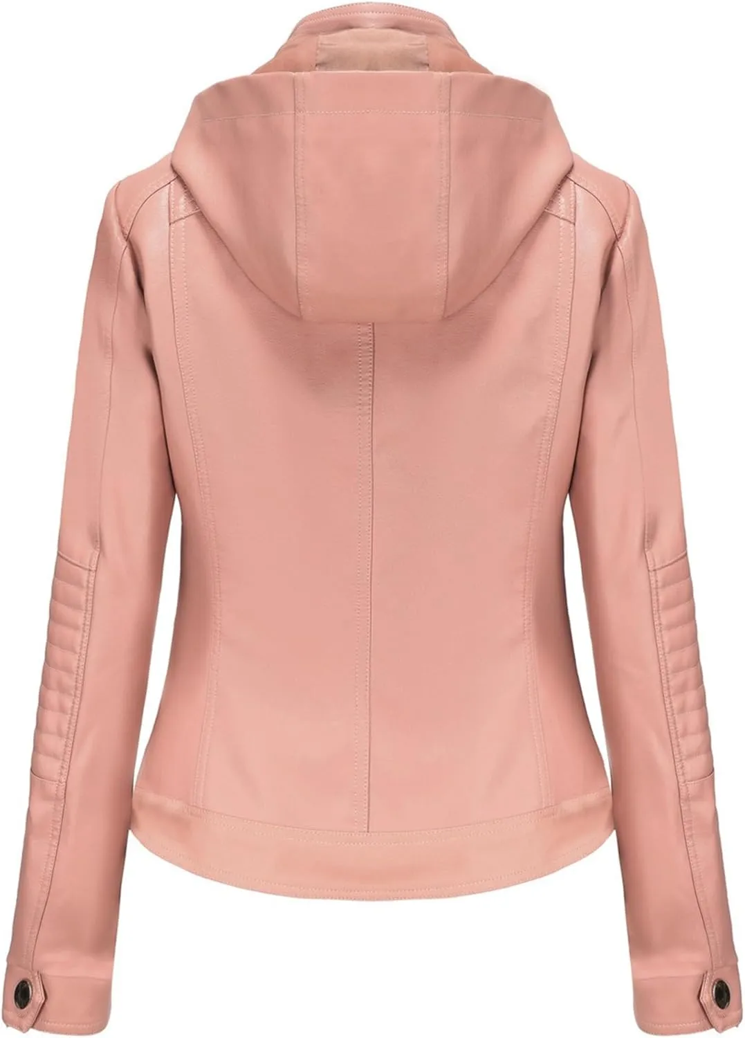 JEKE-DG Women's Classic Faux Leather Coat Removable Hooded Moto Biker Coat Jacket Open Front Cropped Fashion Coats