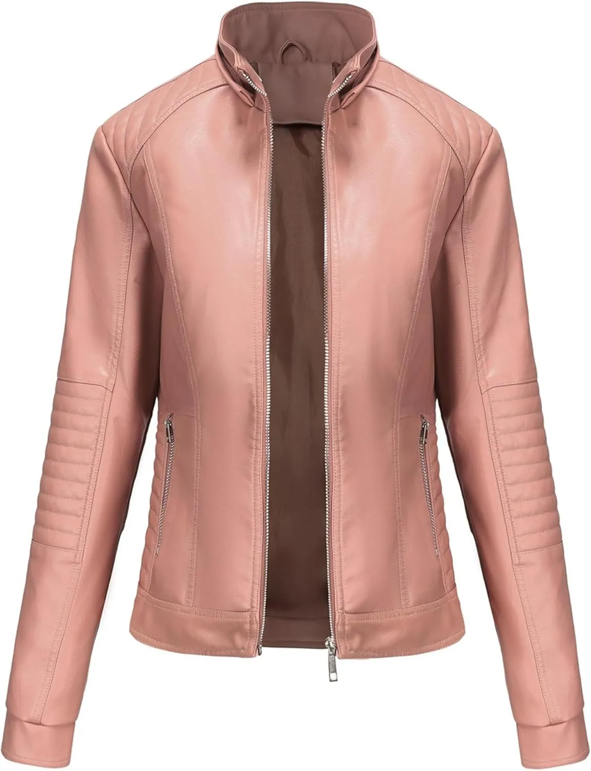 JEKE-DG Women's Classic Faux Leather Coat Removable Hooded Moto Biker Coat Jacket Open Front Cropped Fashion Coats