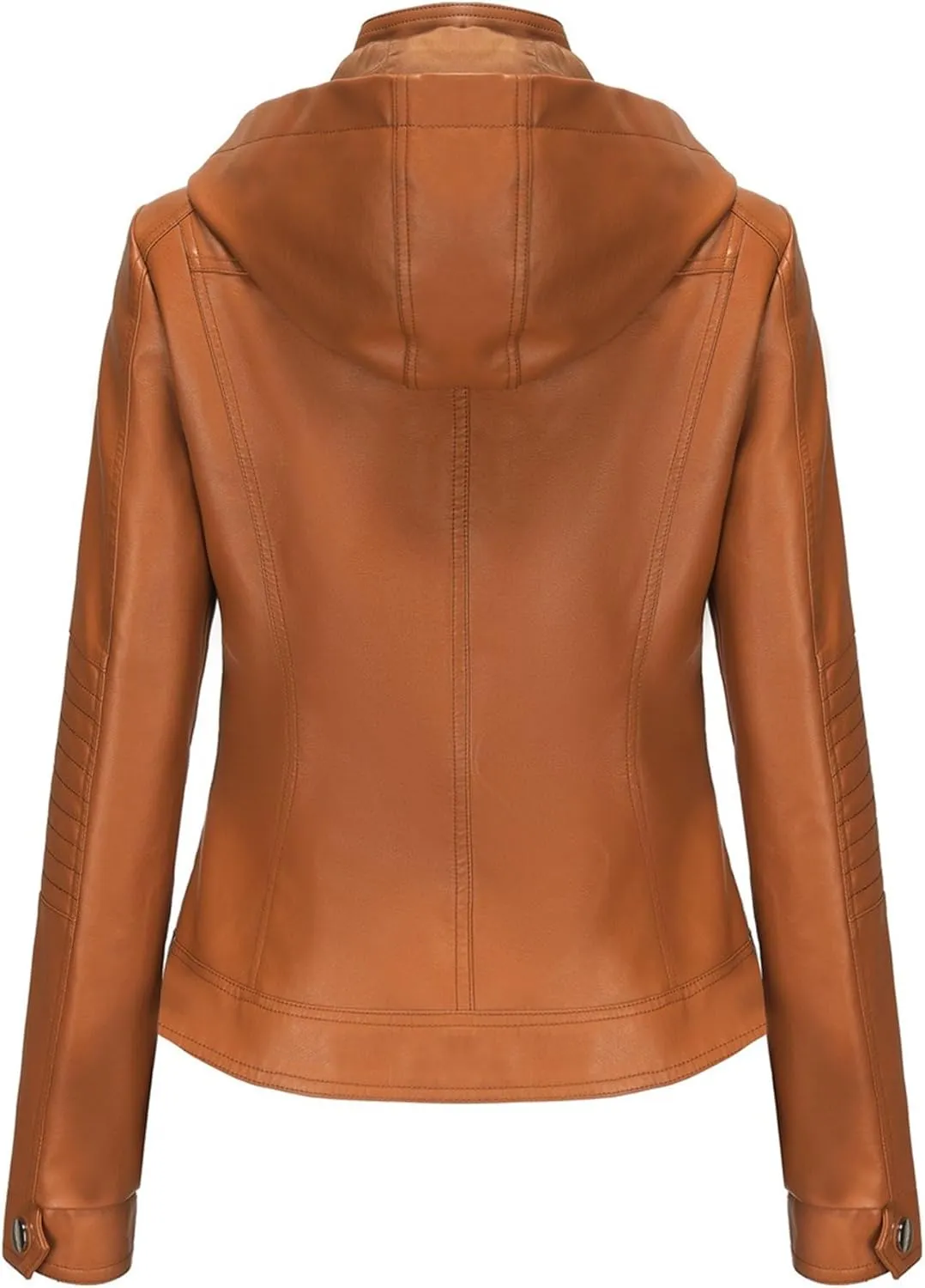 JEKE-DG Women's Classic Faux Leather Coat Removable Hooded Moto Biker Coat Jacket Open Front Cropped Fashion Coats