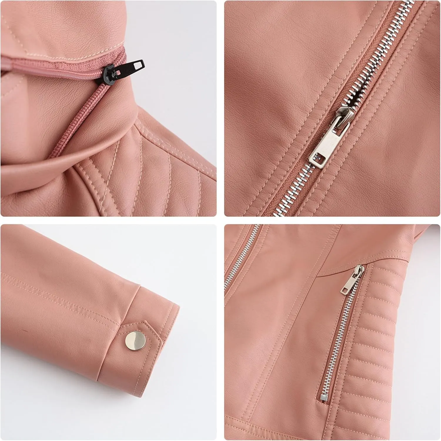 JEKE-DG Women's Classic Faux Leather Coat Removable Hooded Moto Biker Coat Jacket Open Front Cropped Fashion Coats