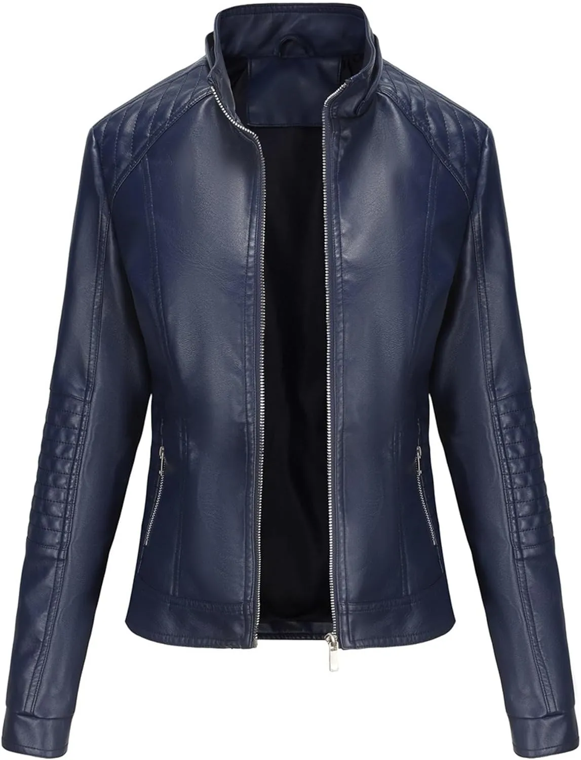 JEKE-DG Women's Classic Faux Leather Coat Removable Hooded Moto Biker Coat Jacket Open Front Cropped Fashion Coats