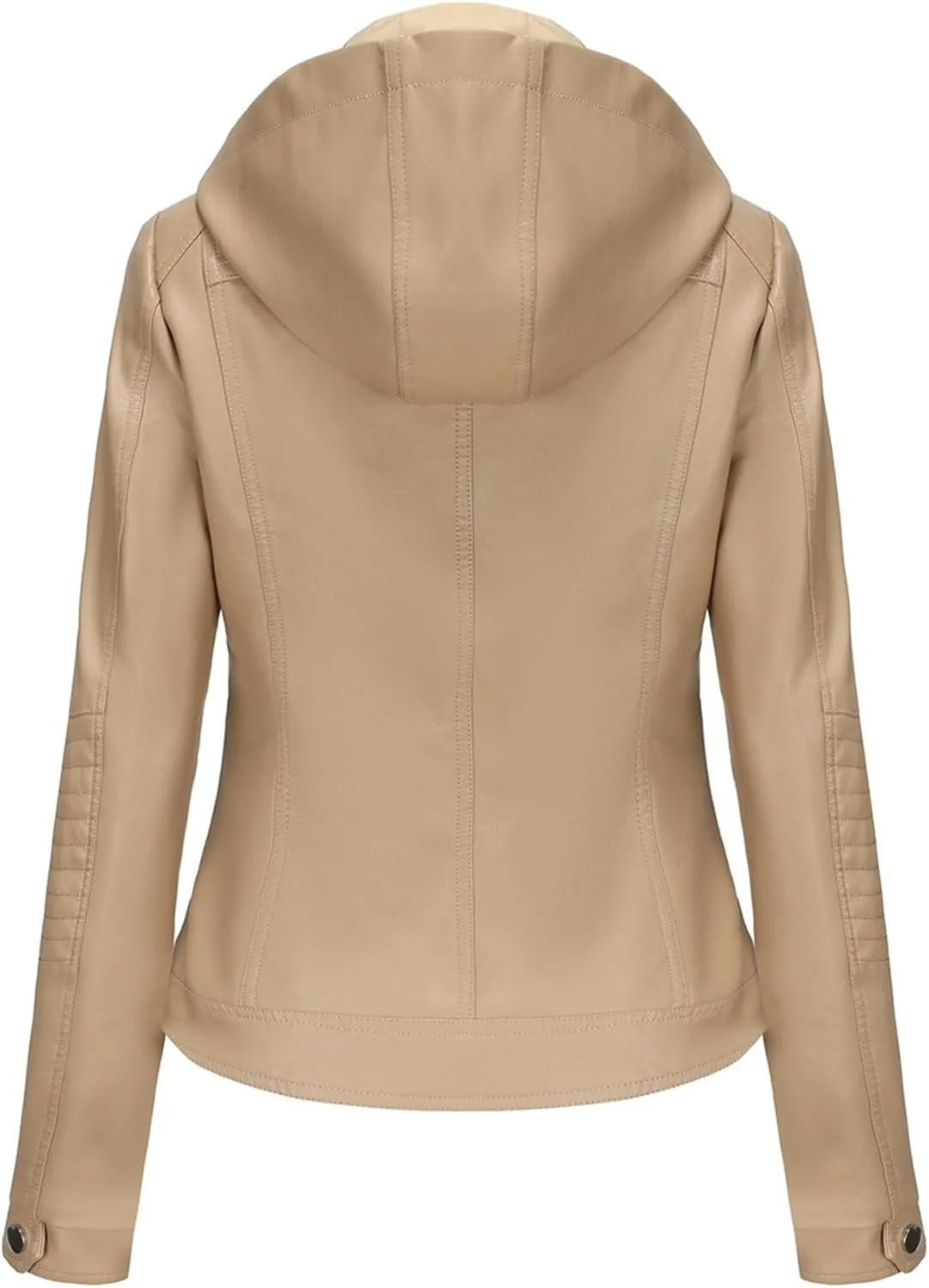 JEKE-DG Women's Classic Faux Leather Coat Removable Hooded Moto Biker Coat Jacket Open Front Cropped Fashion Coats