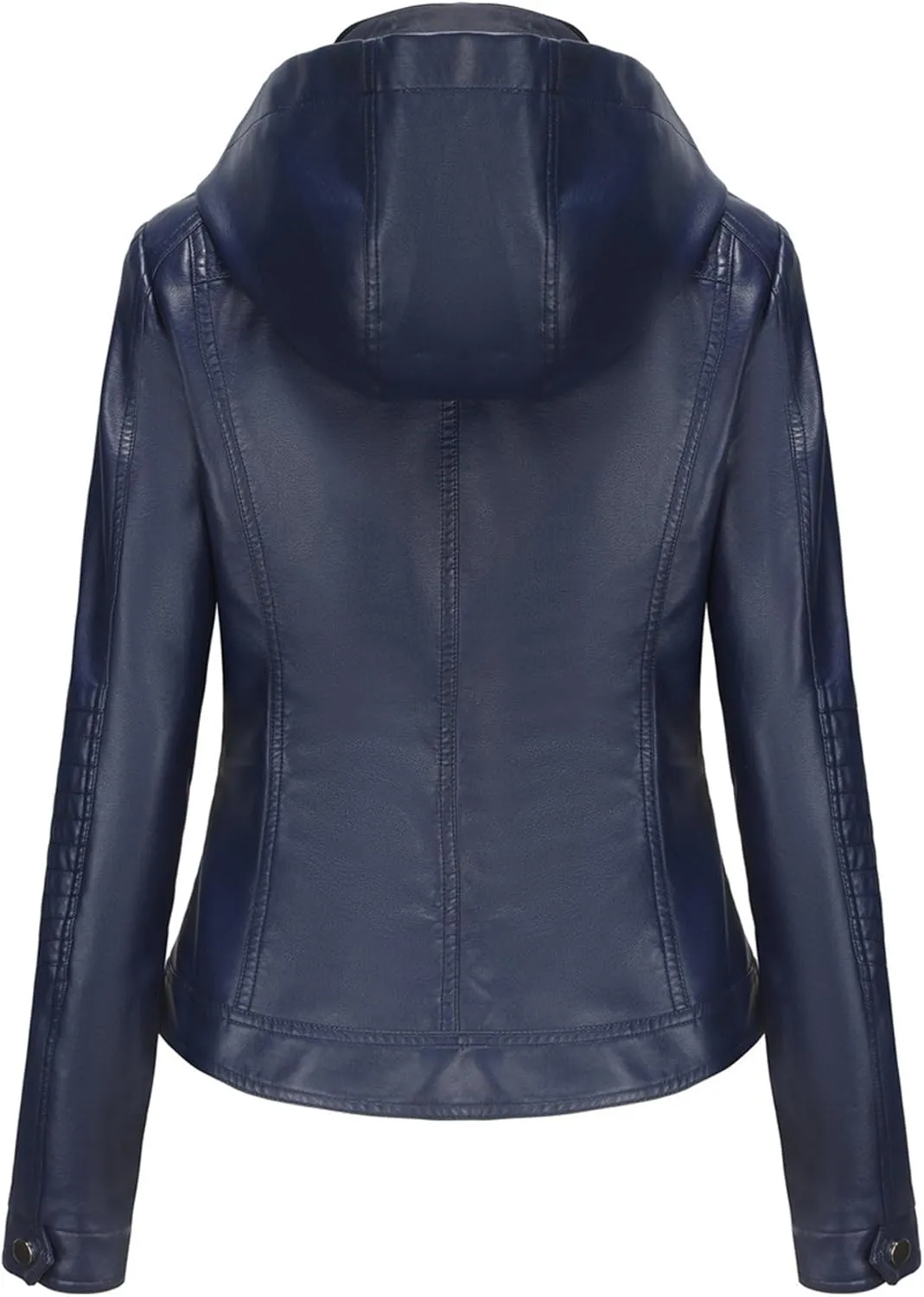 JEKE-DG Women's Classic Faux Leather Coat Removable Hooded Moto Biker Coat Jacket Open Front Cropped Fashion Coats