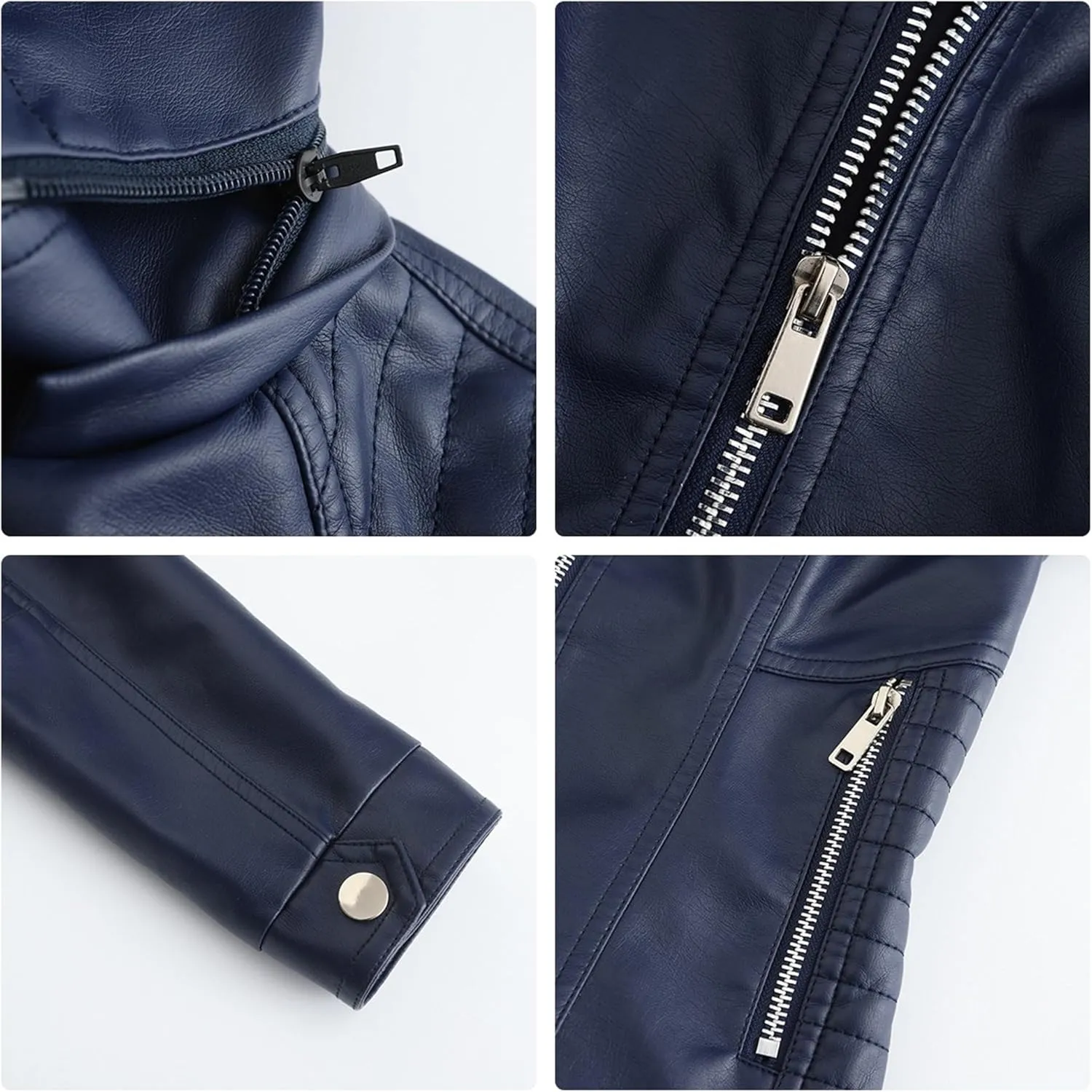JEKE-DG Women's Classic Faux Leather Coat Removable Hooded Moto Biker Coat Jacket Open Front Cropped Fashion Coats