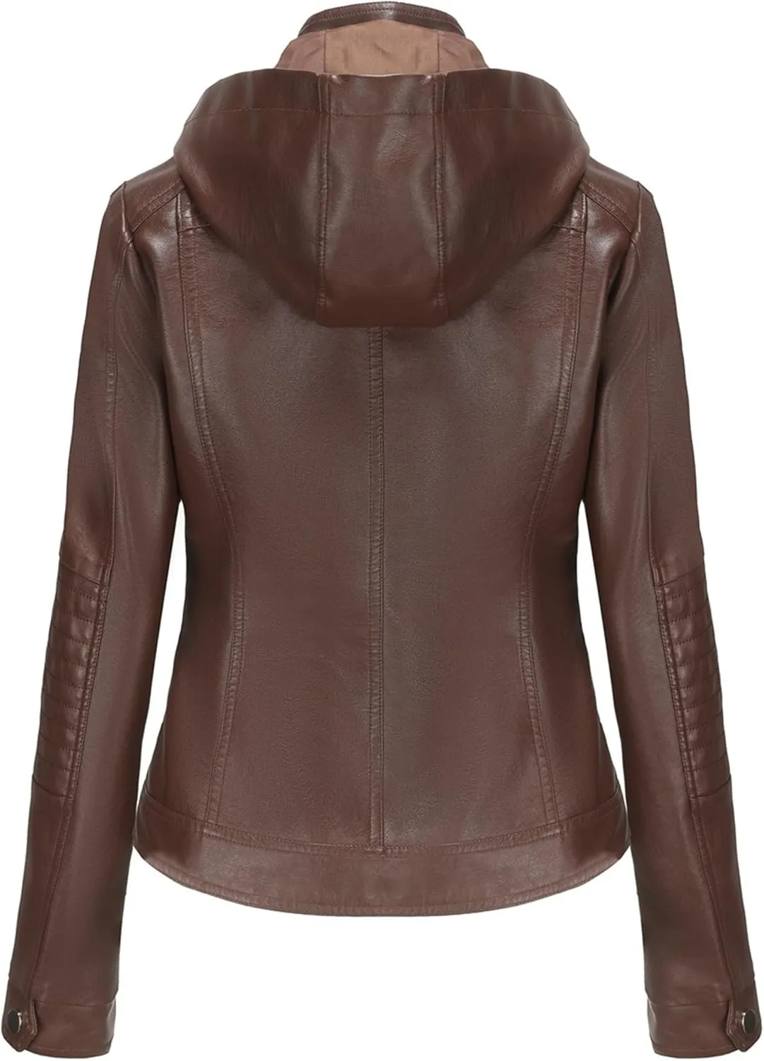 JEKE-DG Women's Classic Faux Leather Coat Removable Hooded Moto Biker Coat Jacket Open Front Cropped Fashion Coats
