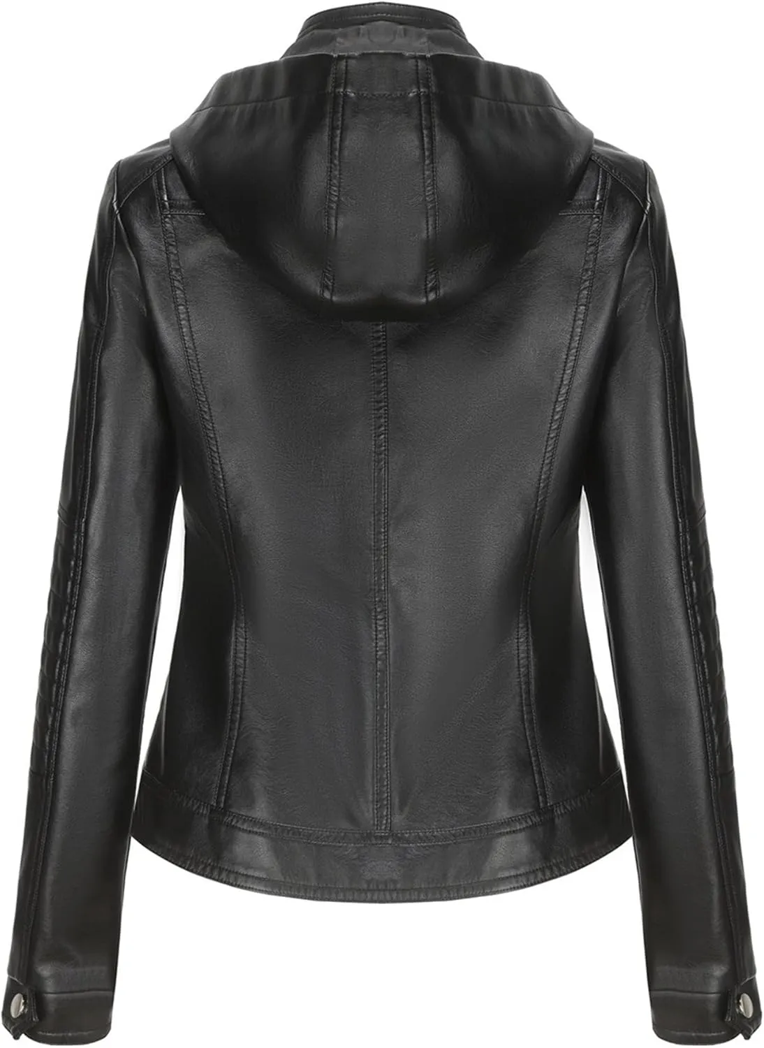 JEKE-DG Women's Classic Faux Leather Coat Removable Hooded Moto Biker Coat Jacket Open Front Cropped Fashion Coats
