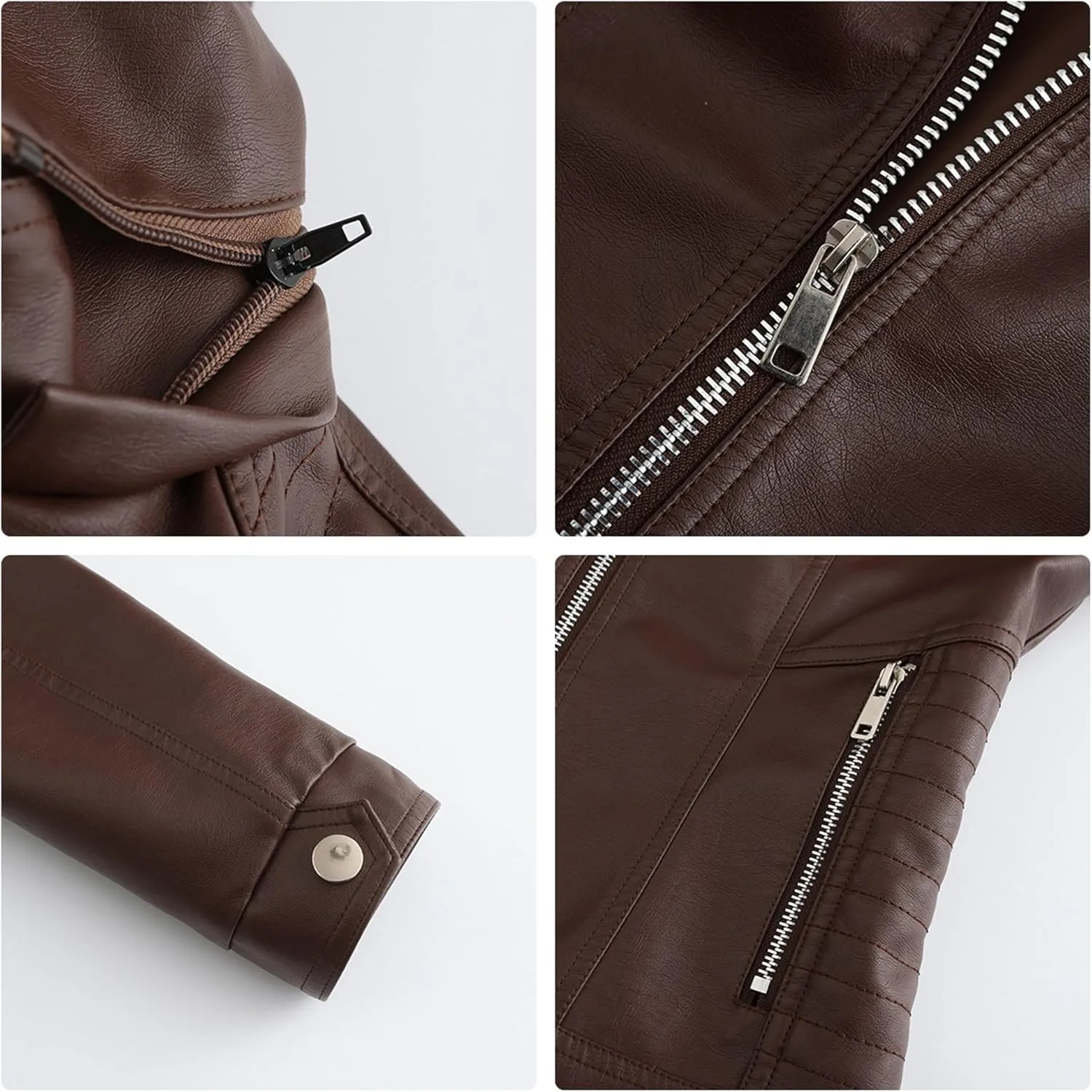 JEKE-DG Women's Classic Faux Leather Coat Removable Hooded Moto Biker Coat Jacket Open Front Cropped Fashion Coats