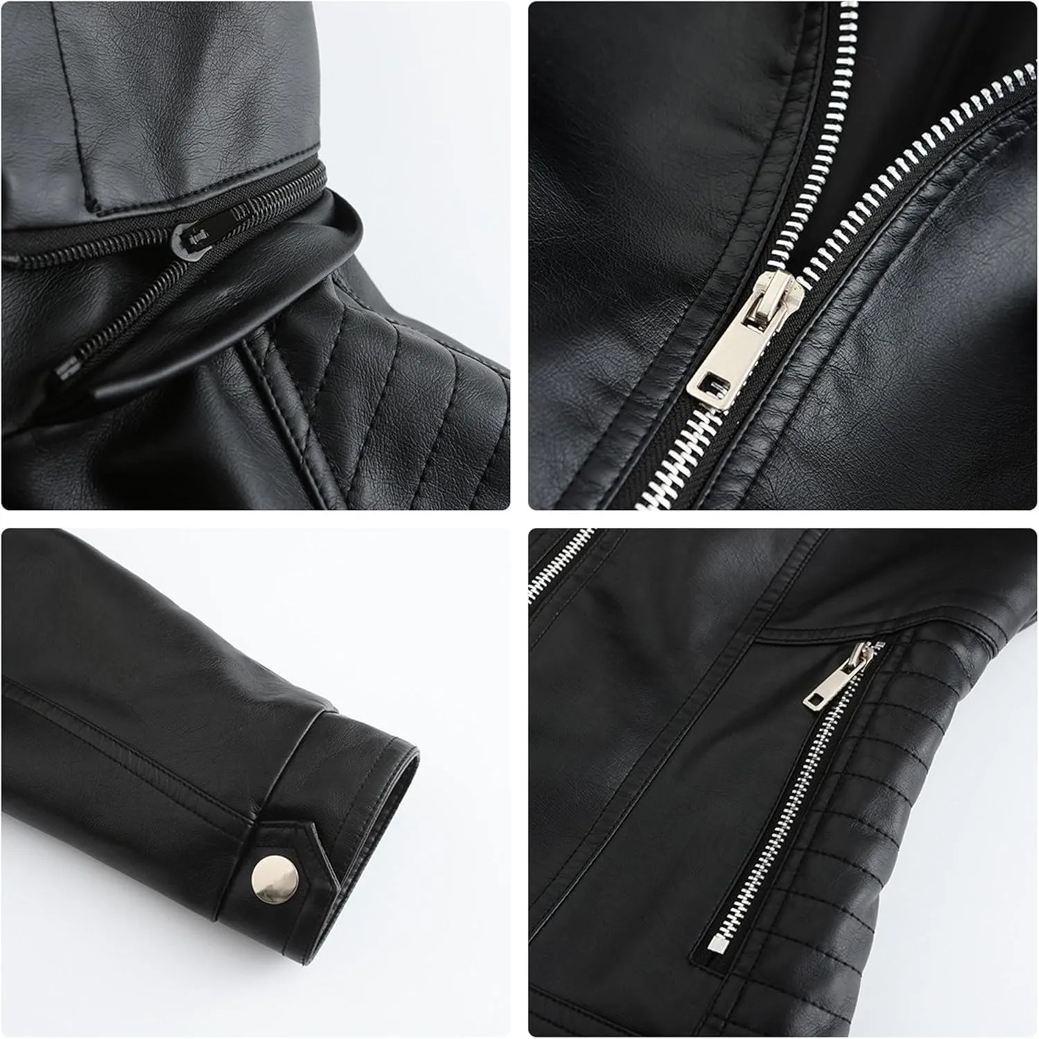 JEKE-DG Women's Classic Faux Leather Coat Removable Hooded Moto Biker Coat Jacket Open Front Cropped Fashion Coats