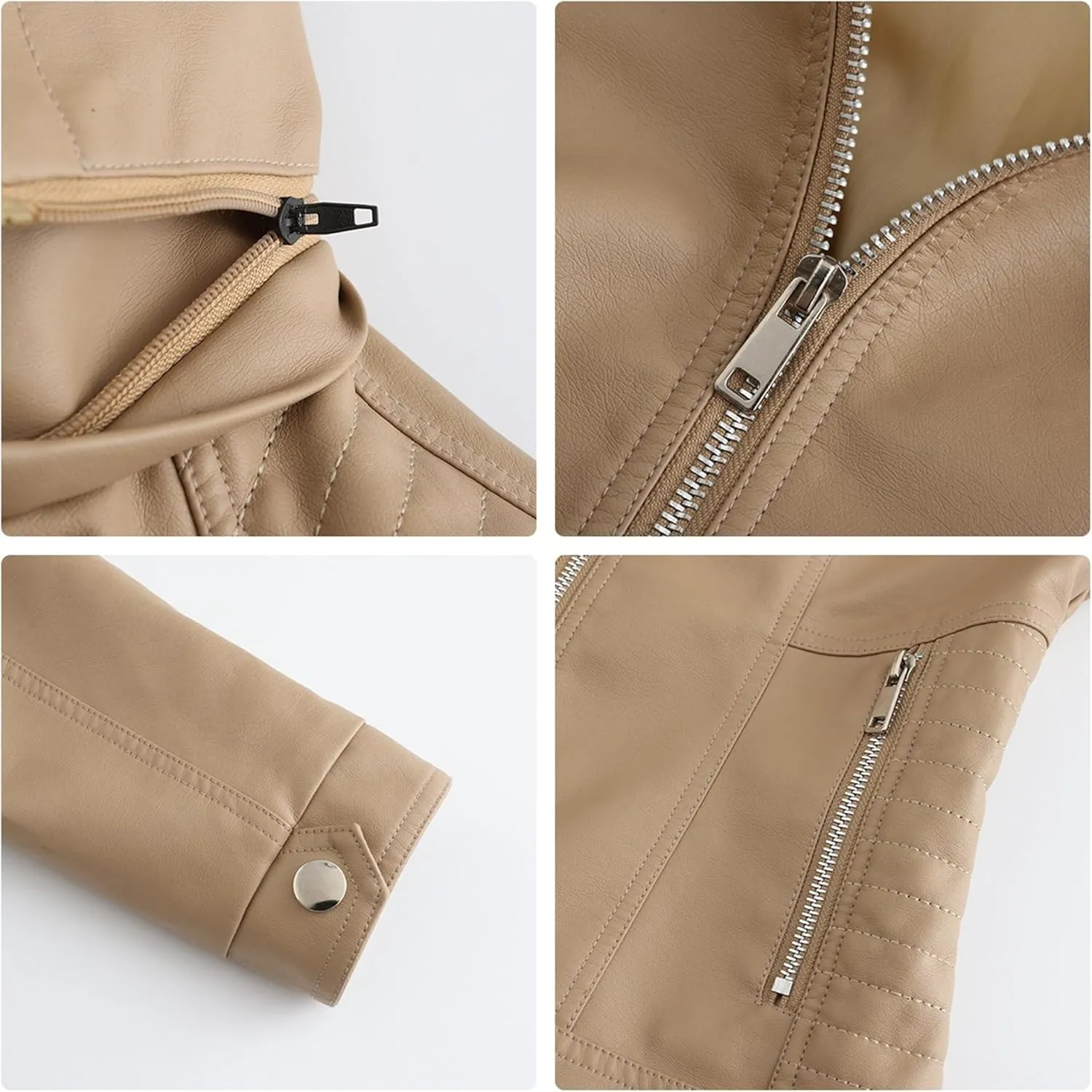 JEKE-DG Women's Classic Faux Leather Coat Removable Hooded Moto Biker Coat Jacket Open Front Cropped Fashion Coats