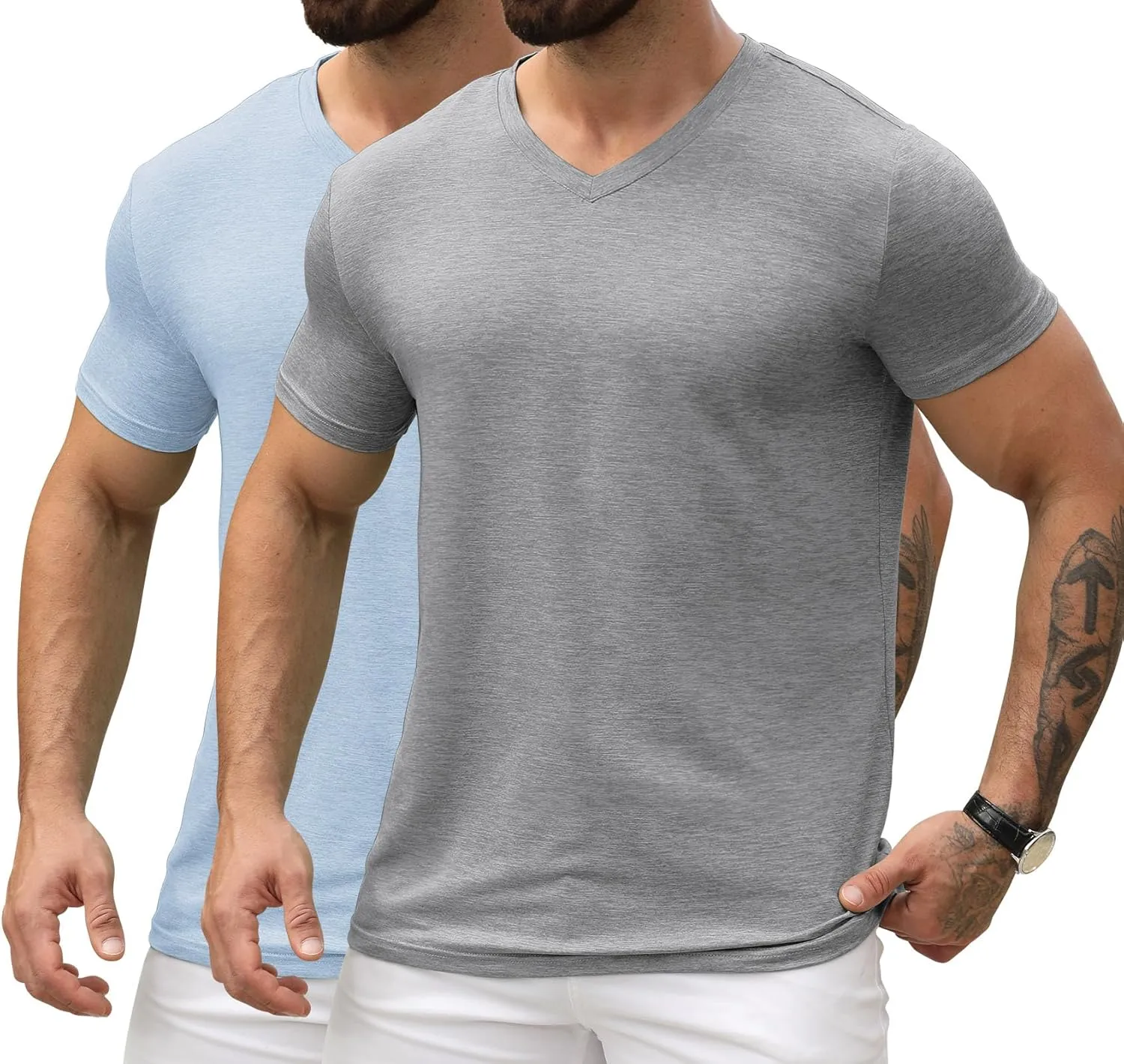 KESIHAN Men's T Shirts V Neck 2 Pack Tees Breathable Everyday Essential Casual Tops