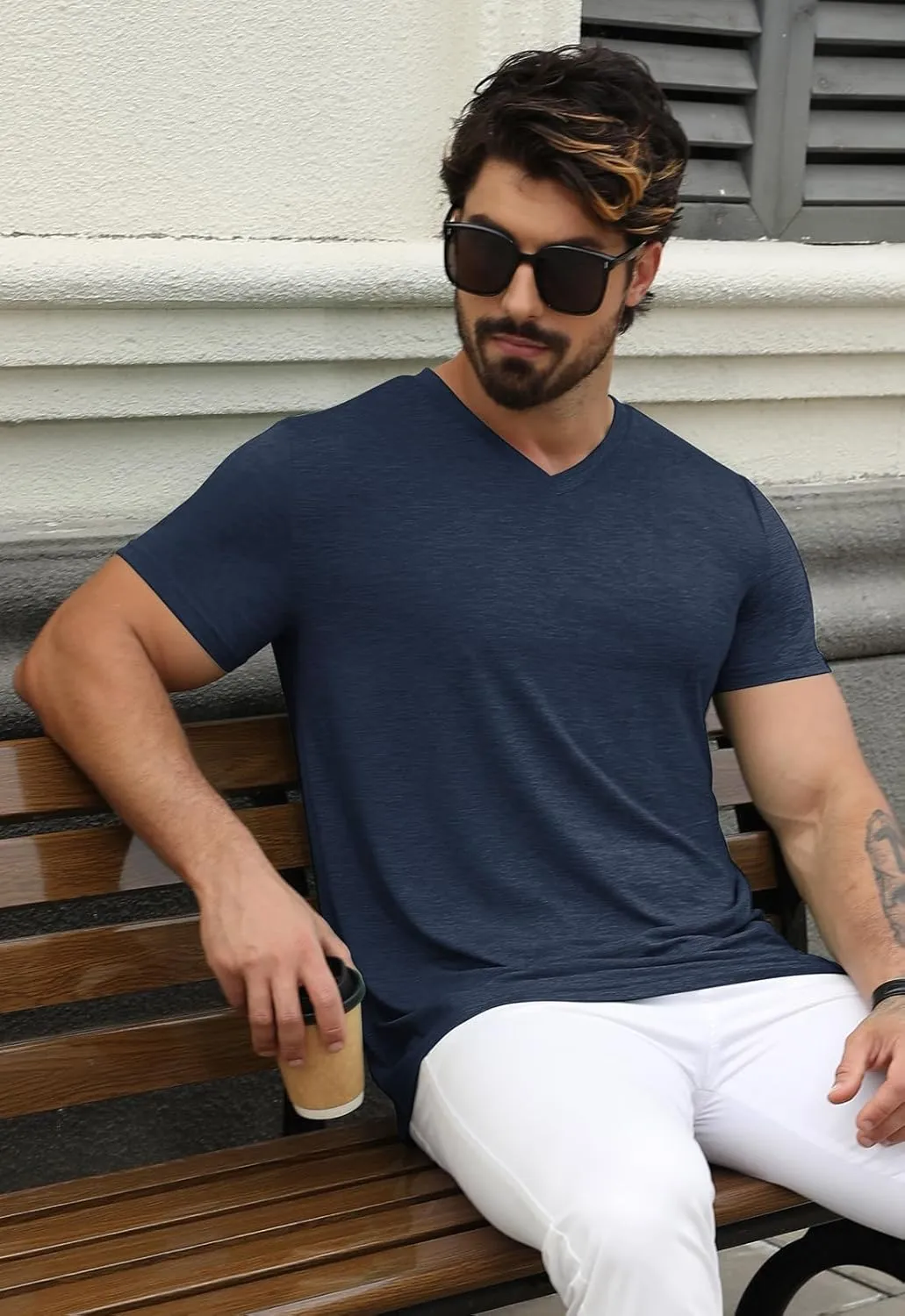KESIHAN Men's T Shirts V Neck 2 Pack Tees Breathable Everyday Essential Casual Tops