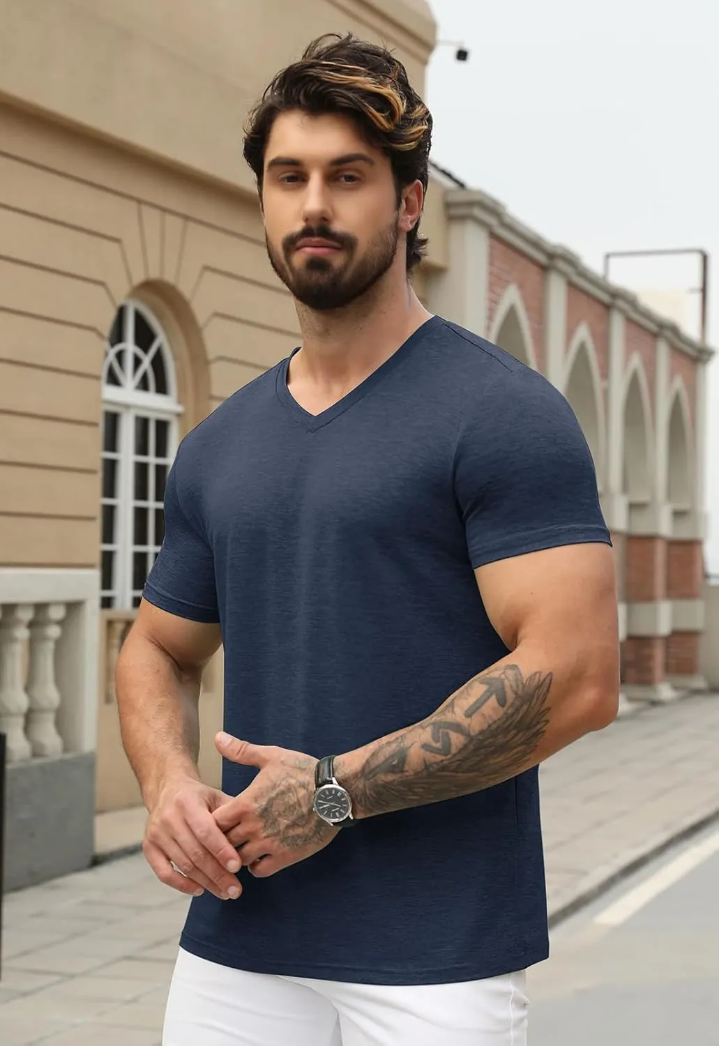 KESIHAN Men's T Shirts V Neck 2 Pack Tees Breathable Everyday Essential Casual Tops