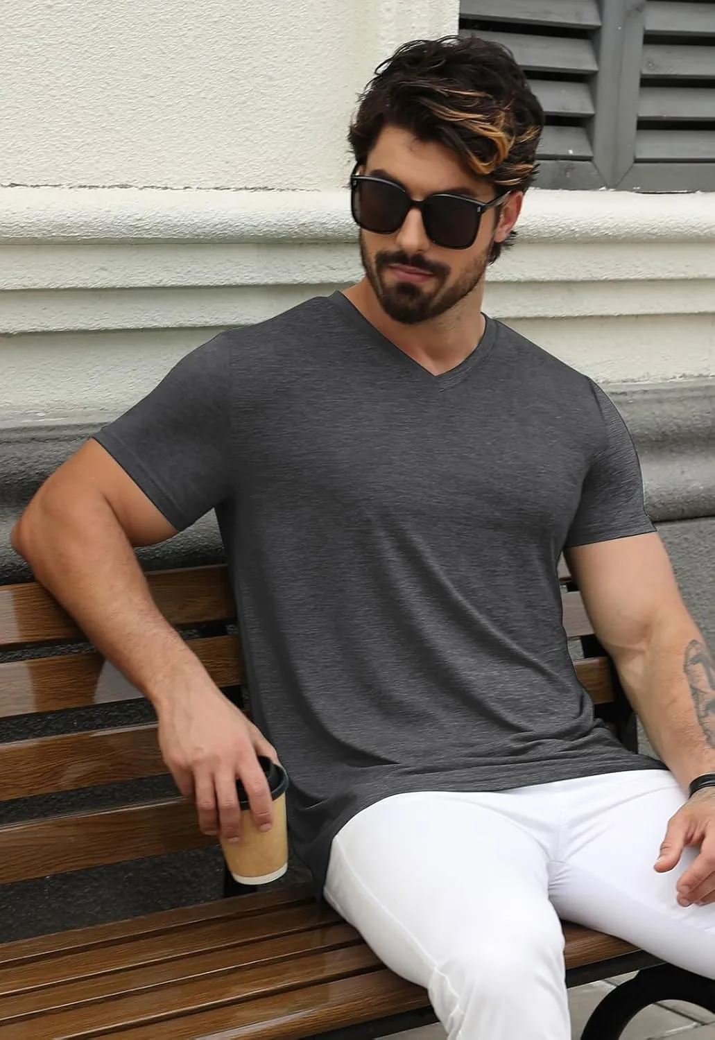 KESIHAN Men's T Shirts V Neck 2 Pack Tees Breathable Everyday Essential Casual Tops
