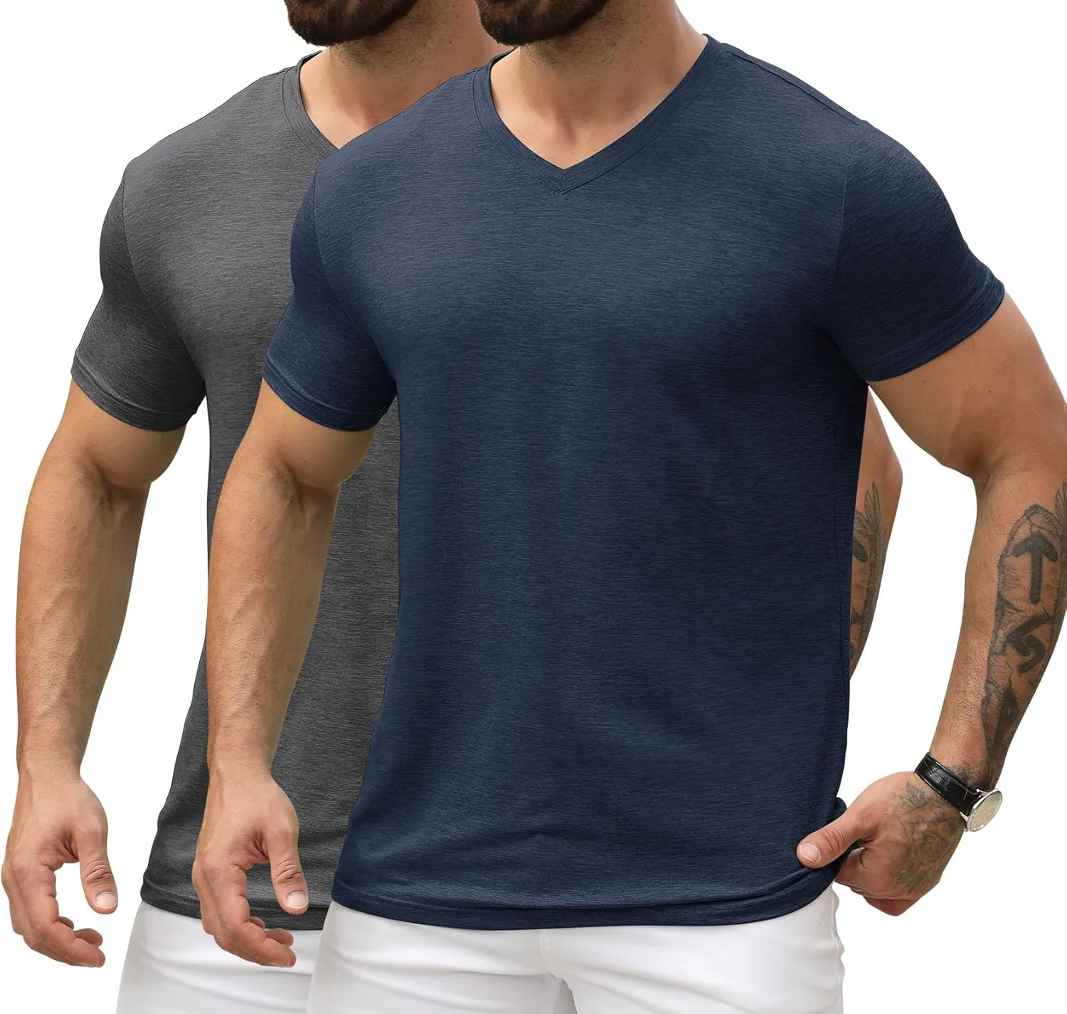 KESIHAN Men's T Shirts V Neck 2 Pack Tees Breathable Everyday Essential Casual Tops