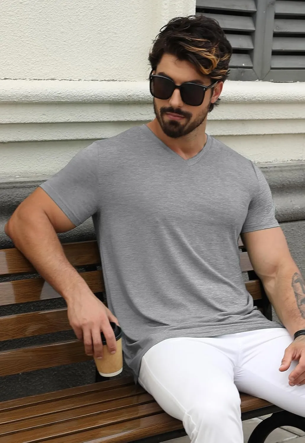 KESIHAN Men's T Shirts V Neck 2 Pack Tees Breathable Everyday Essential Casual Tops