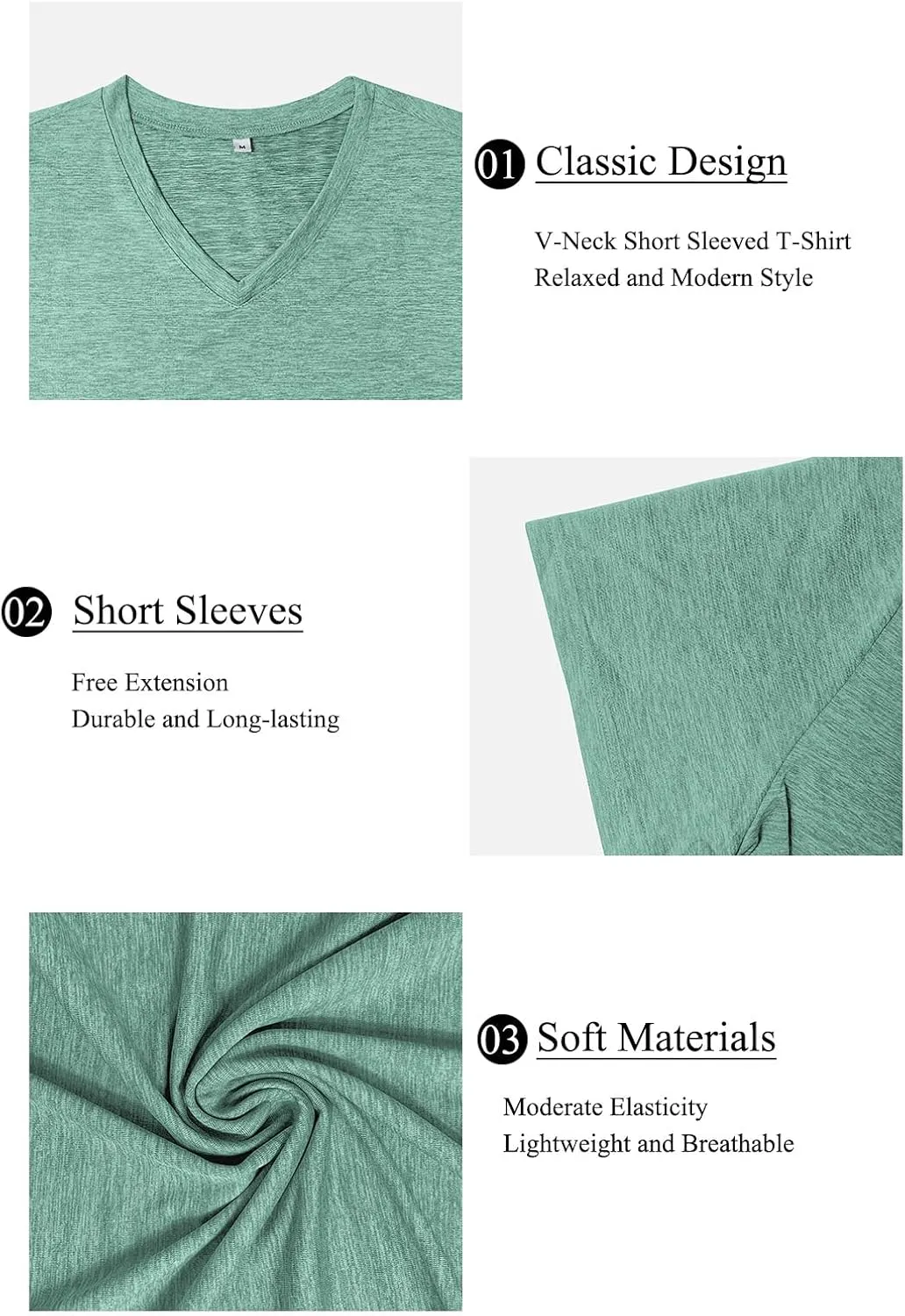 KESIHAN Men's T Shirts V Neck 2 Pack Tees Breathable Everyday Essential Casual Tops