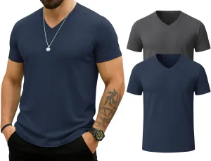 KESIHAN Men's T Shirts V Neck 2 Pack Tees Breathable Everyday Essential Casual Tops