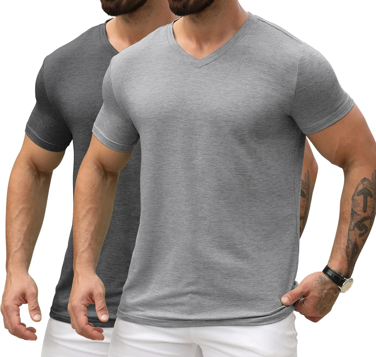 KESIHAN Men's T Shirts V Neck 2 Pack Tees Breathable Everyday Essential Casual Tops