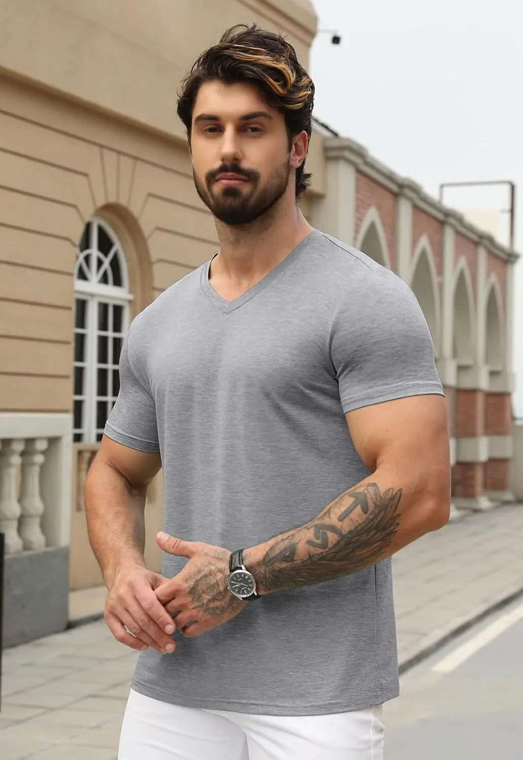 KESIHAN Men's T Shirts V Neck 2 Pack Tees Breathable Everyday Essential Casual Tops