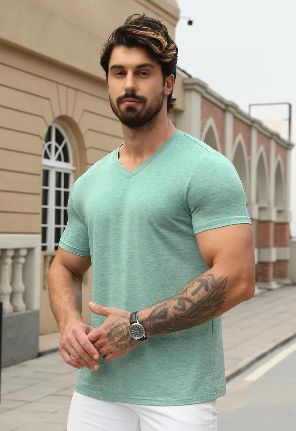 KESIHAN Men's T Shirts V Neck 2 Pack Tees Breathable Everyday Essential Casual Tops