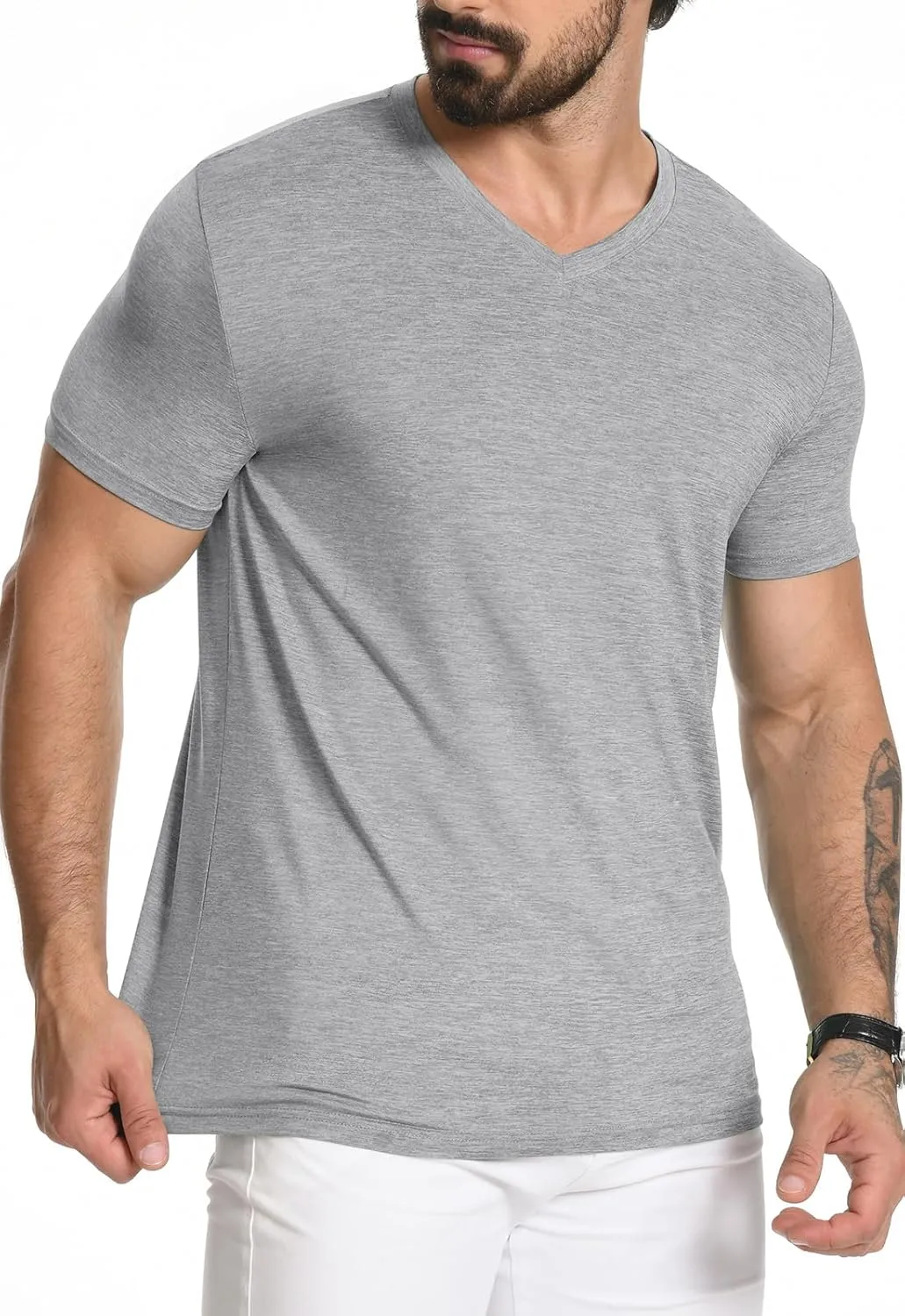 KESIHAN Men's T Shirts V Neck 2 Pack Tees Breathable Everyday Essential Casual Tops