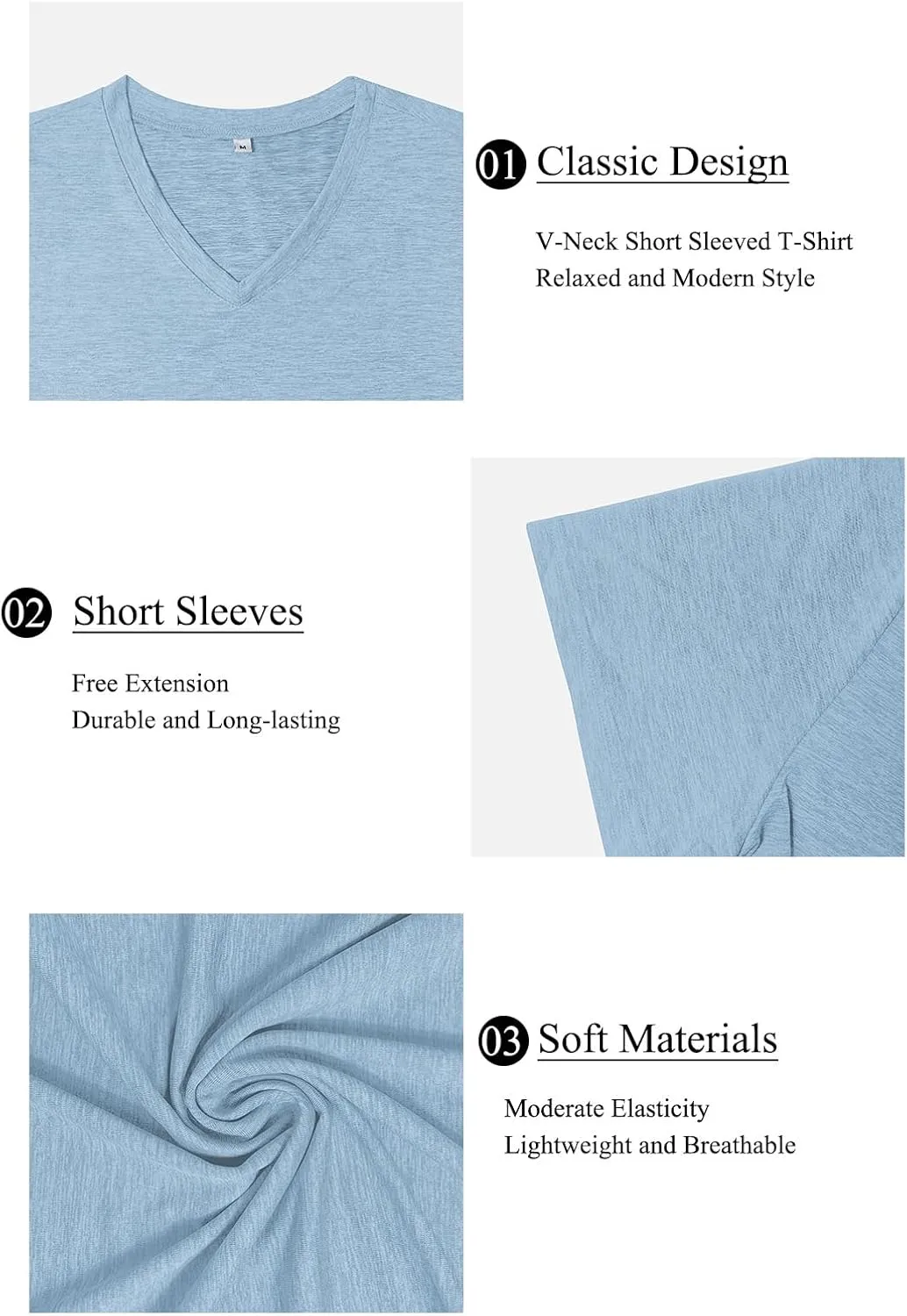 KESIHAN Men's T Shirts V Neck 2 Pack Tees Breathable Everyday Essential Casual Tops