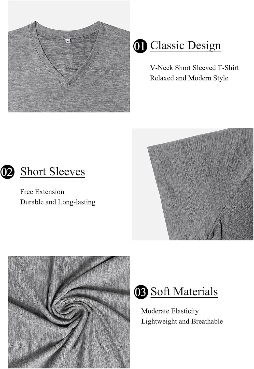 KESIHAN Men's T Shirts V Neck 2 Pack Tees Breathable Everyday Essential Casual Tops