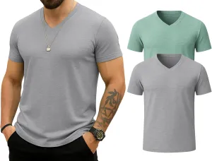 KESIHAN Men's T Shirts V Neck 2 Pack Tees Breathable Everyday Essential Casual Tops